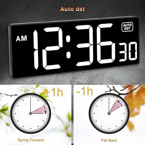 Miniatura 6 de Soobest Reloj de pared digital con segundos para gimnasio, temporizador de cuenta regresiva remota, pantalla LED grande, 5 atenuadores (blanco)