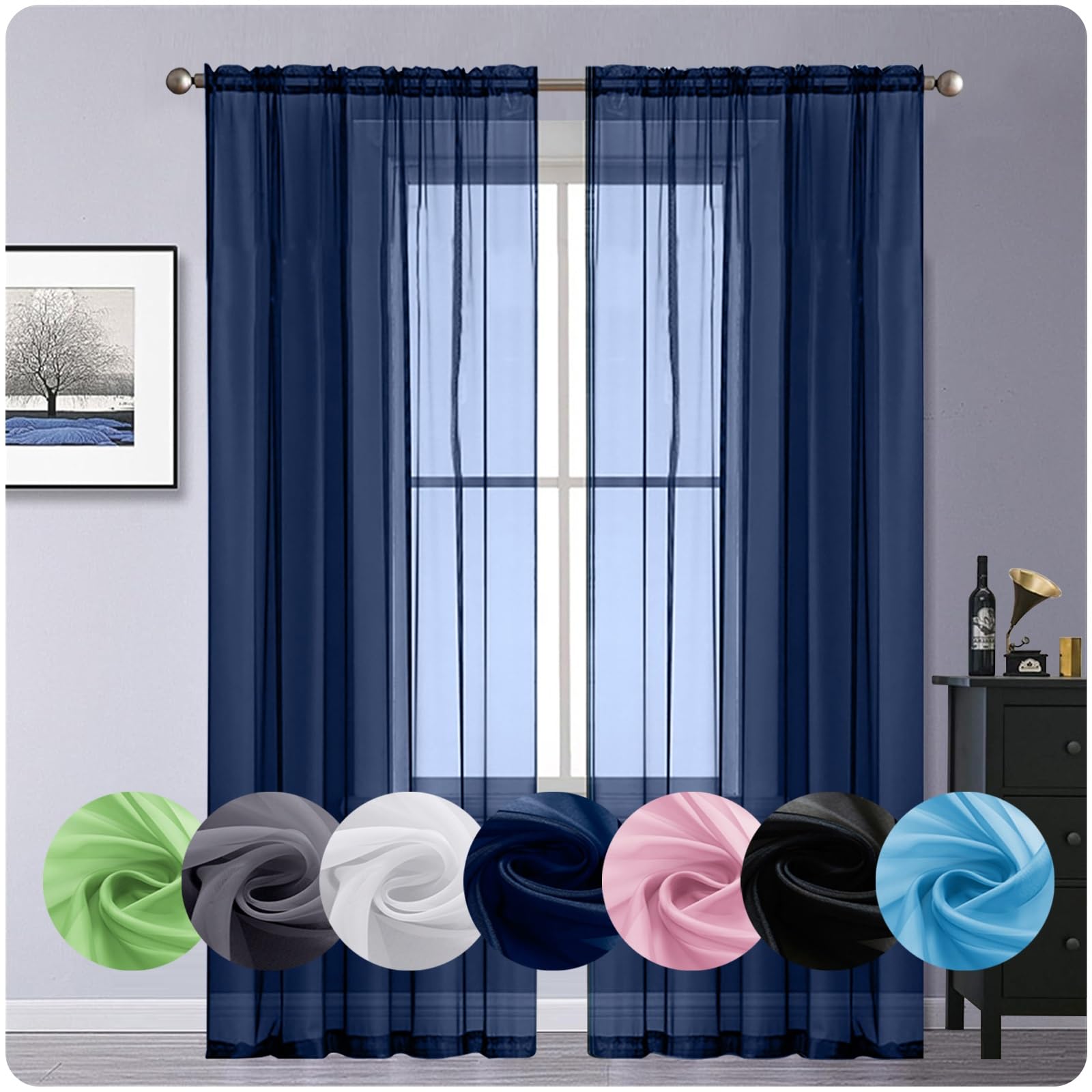 GAIFNAG Visillos Cortas para Ventanas 120 x 140 cm Anti Luz Cortina Termica Aislantes Frio y Calor para Salon Cortinas Ventana Cocina para Ventanas Salon/Cocina, Azul Oscuro