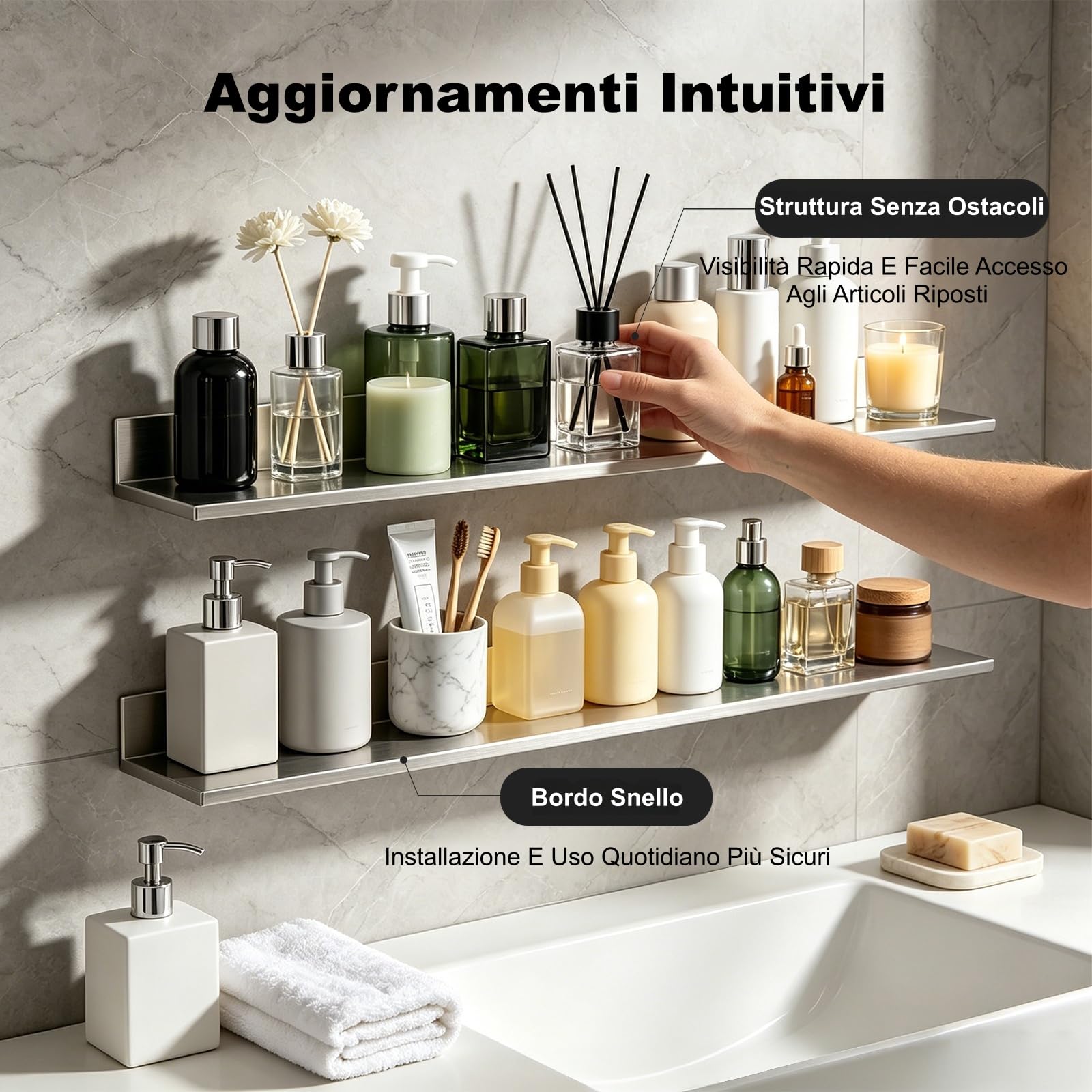 Mensola da parete in acciaio inox, 2 pezzi, 76,2 x 21,8 x 8,5 cm, mensole angolari per cucina, set di mensole a parete, mensola sospesa per caffetterie, cucine, dispense