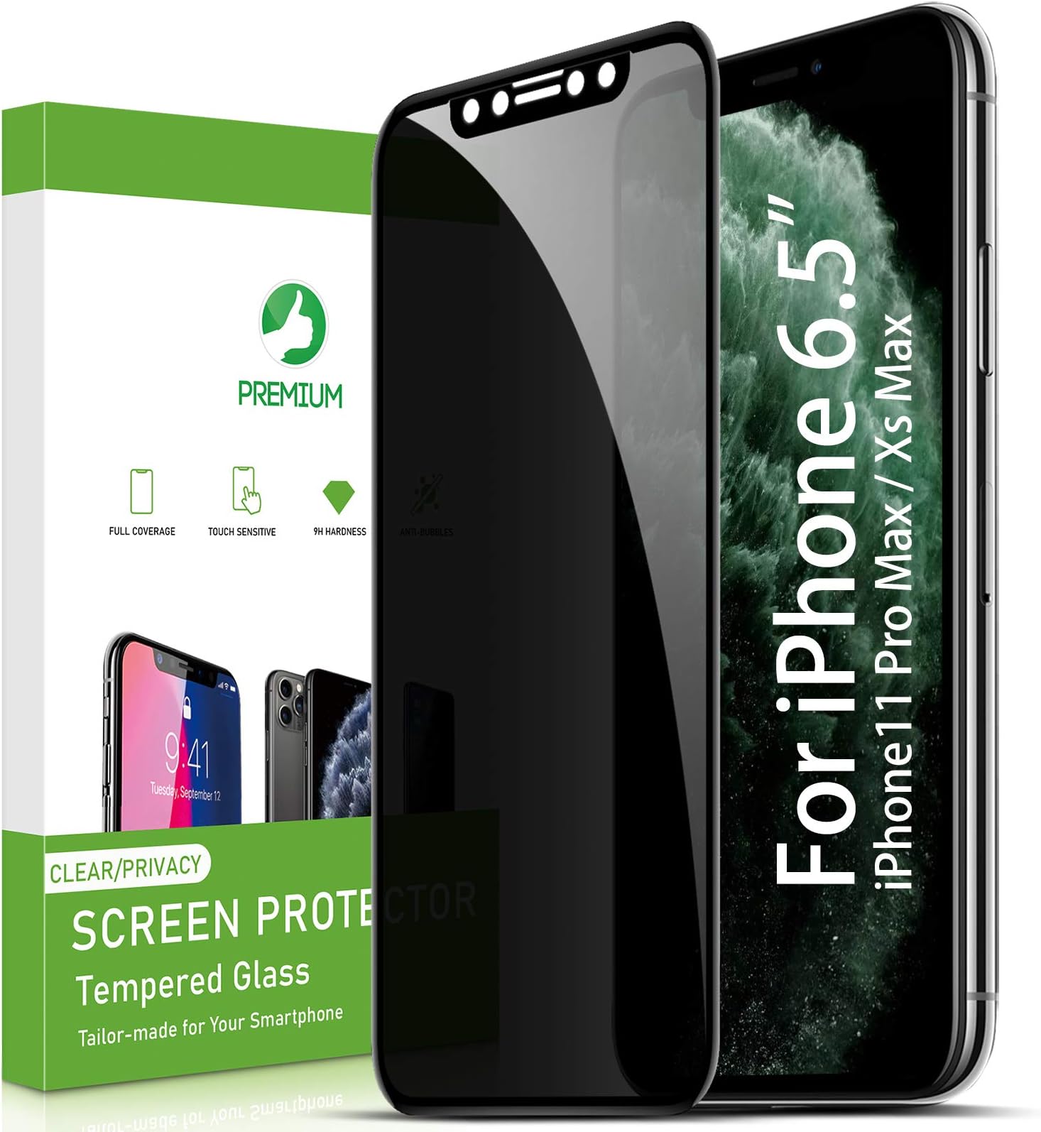 Intermerge Privacy Screen Protector for iPhone 11 Pro MAX/Xs MAX, Premium 4D Curved Edge to Edge Full Coverage Anti-Spy Tempered Glass Screen Protector for iPhone 11 Pro MAX 2019 & Xs MAX 2018 6.5inch