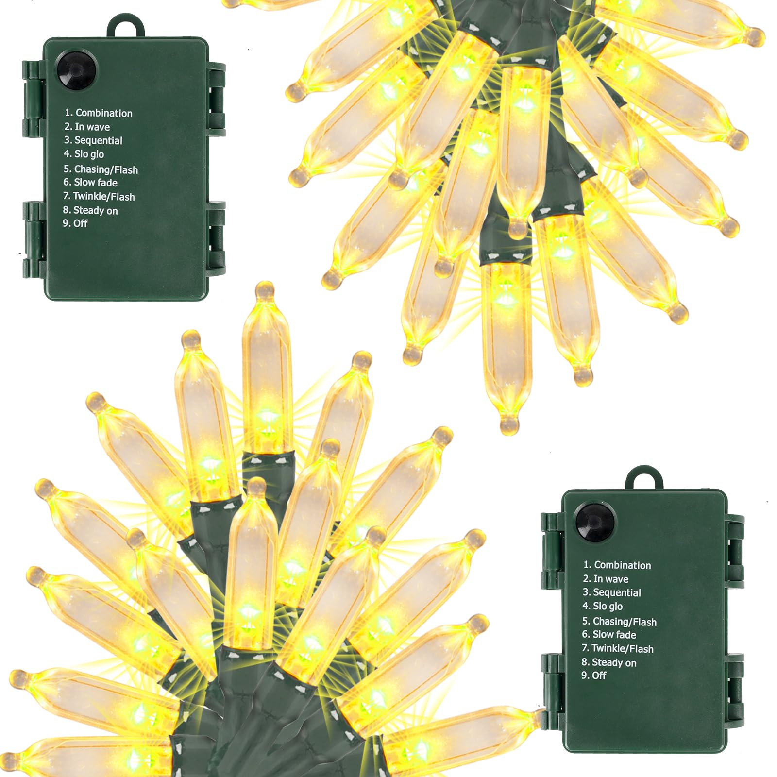 AcaJoe LED Weihnachten Lichterkette mit Batterie 2 Stück 5 M 50 LED Mini Weihnachtsbeleuchtung Außen Innen für Weihnachten Tree Party Hochzeit Terrasse Garten Home Holiday Deko (Gelb)