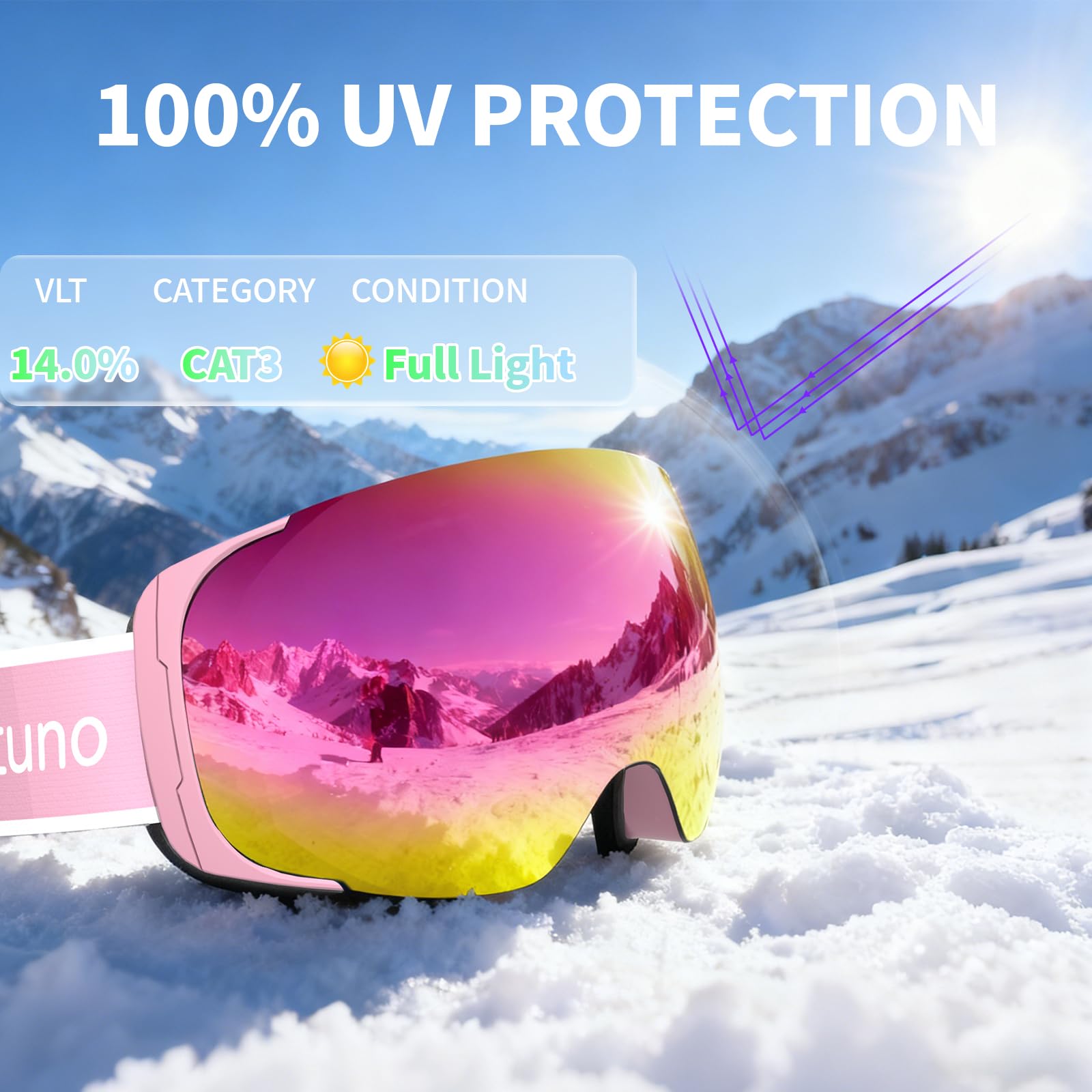 Occhiali da sci per uomo e donna, adulti e giovani, occhiali da snowboard OTG, anti appannamento, protezione UV, visione ampia