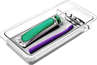 madesmart Dental Tray Drawer Organizer with Drying Stone, Clear Plastic Organizer for Toothbrush, Dental Floss, Water Flosser, Mouthwash