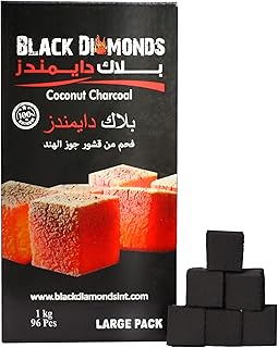 BLACK DIAMONDS 100% Natural Coconut Shell Charcoal Cubes For Shisha Hookah And Bakhour (96 Pcs