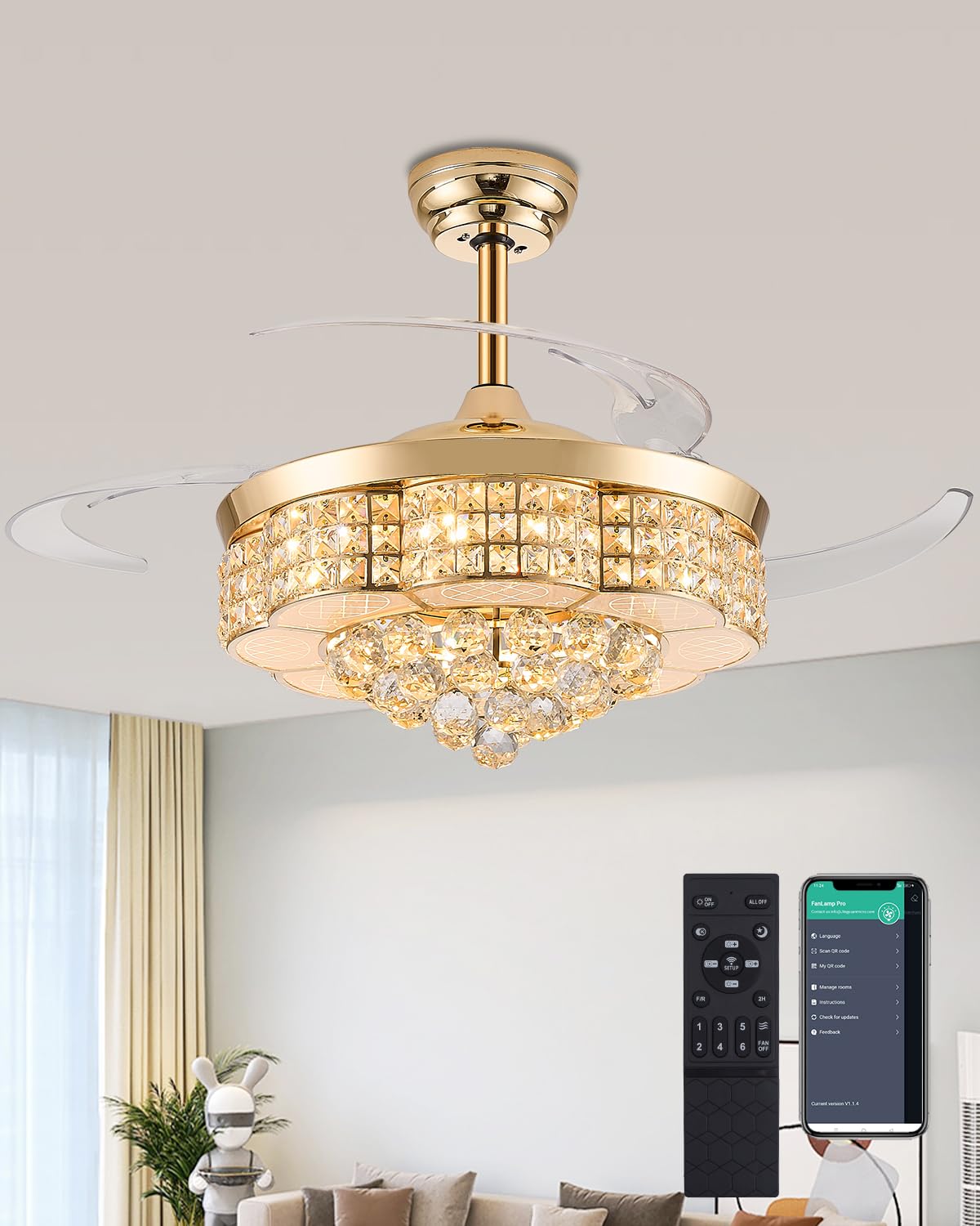 Fejanical crystal chandelier fan