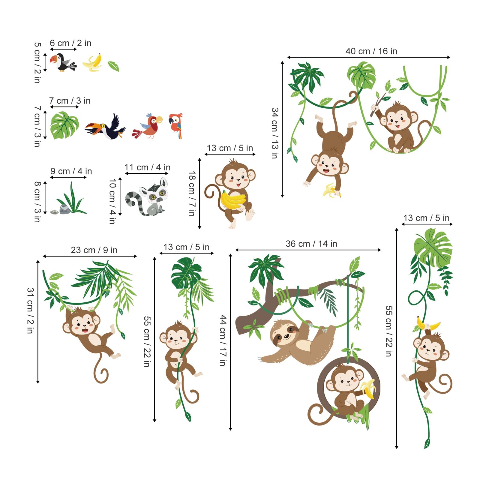 decalmile Monkey Climbing Tree Wall Decals Jungle Animals Tree Branch Sloth Wall Stickers Living Room Baby Nursery Kids Room Wall Decor - Image 4
