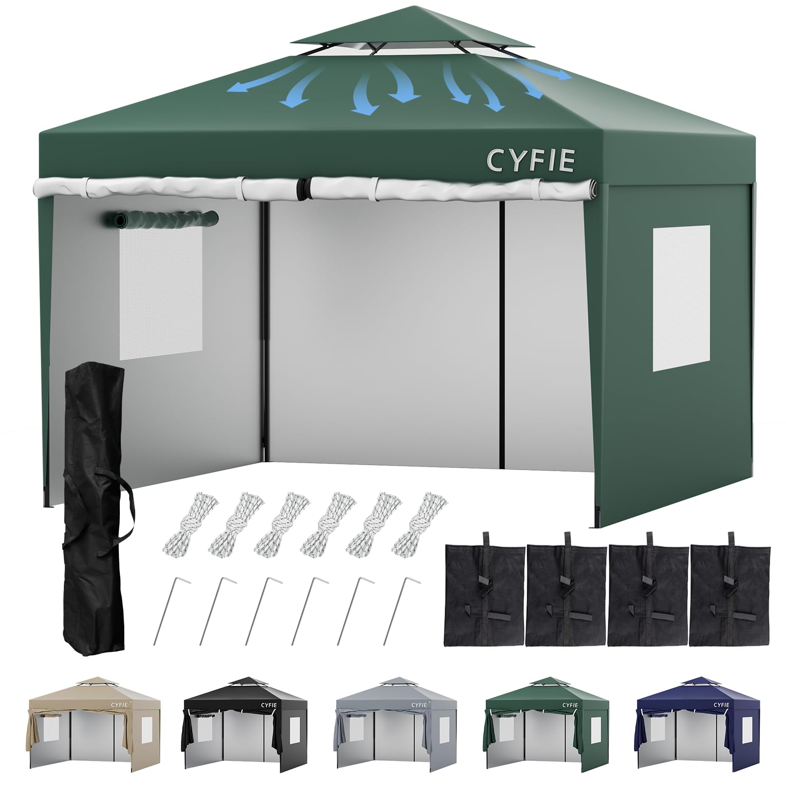 CYFIE　ワンタッチタープ　タープテント　3×3ｍ　横幕4枚 Amazon | CYFIE タープテント 3mx3m サイドシート4枚付き ワンタッチ