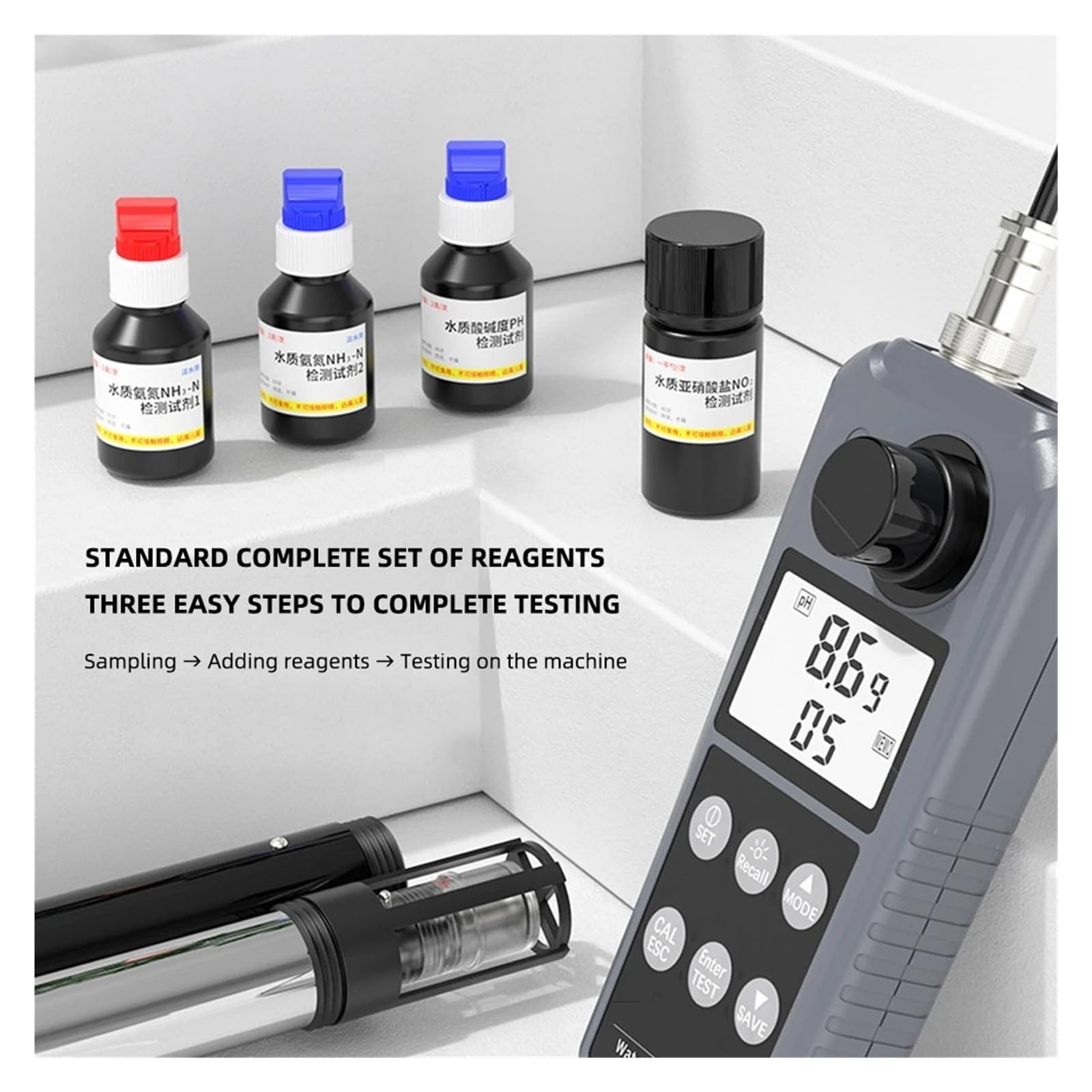 Testeur De Qualité De L'eau Multiparamètre De Laboratoire AE86061 pour une lecture claire | Compteur DO/PH/Temp/ammoniac/nitrite for aquarium, aquaculture, aquarium