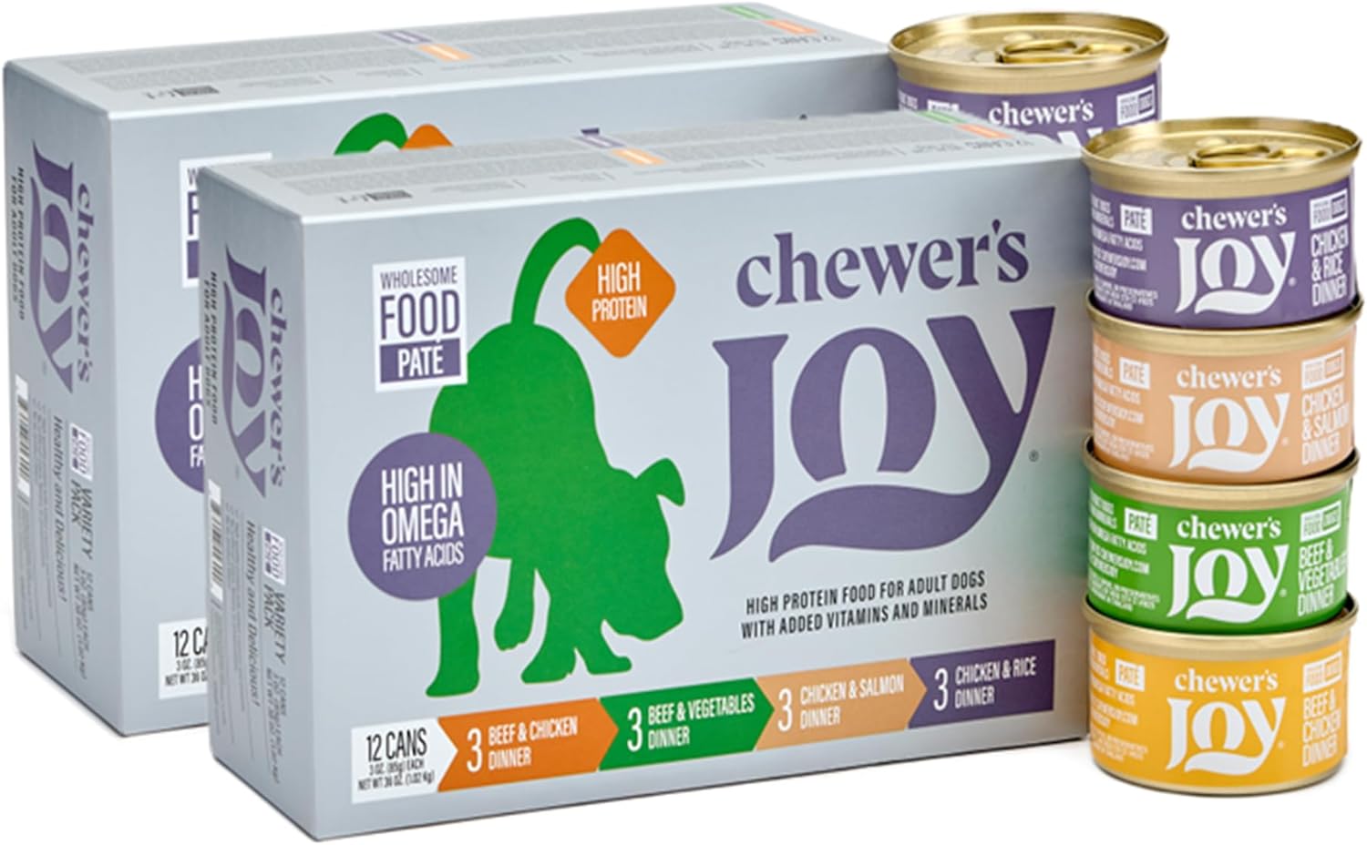 Chewer's Joy Wet Dog Food Small Breed Variety Pack – High-Protein, Natural Pate Canned Food for Adult Dogs - 4 Premium Flavors with Beef, Chicken, Salmon, Rice, Beef & Vegetables - 3oz (Pack of 24)