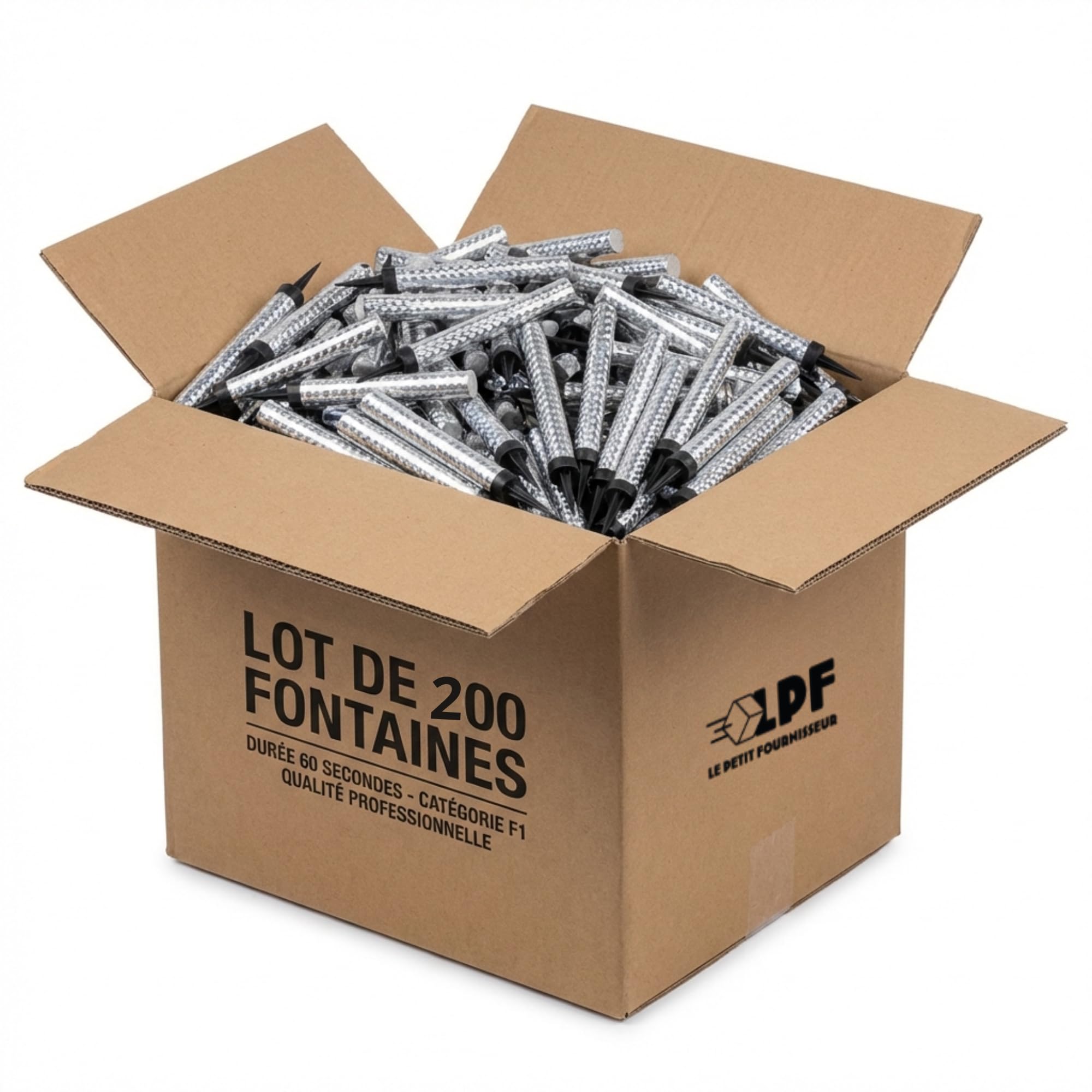 LPF LE PETIT FOURNISSEUR – Lot 200 Fontaines Scintillantes 60 Secondes Réelles – Flamme Dorée 30cm – Sans Odeur – Catégorie F1 Normes Européennes – Pour Gâteau, Bouteille, Soirées & Événements Festifs