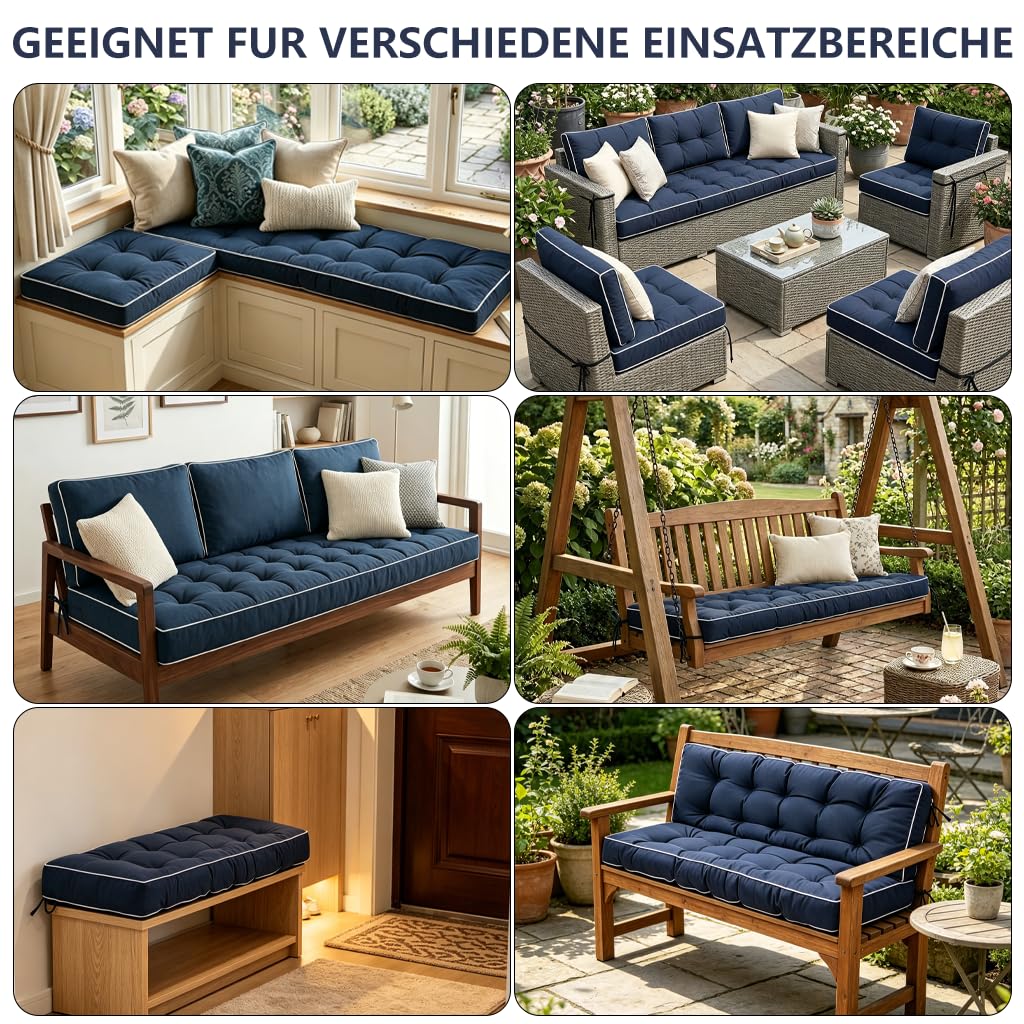 Cuscino per Panca da Esterno Impermeabile, Cuscini per Panchina da Giardino e Dondolo 3 Posti, Seduta Imbottita per Divani Pallet e Bancali, Tessuto in Poliestere Antimacchia,No13,150x45x8cm