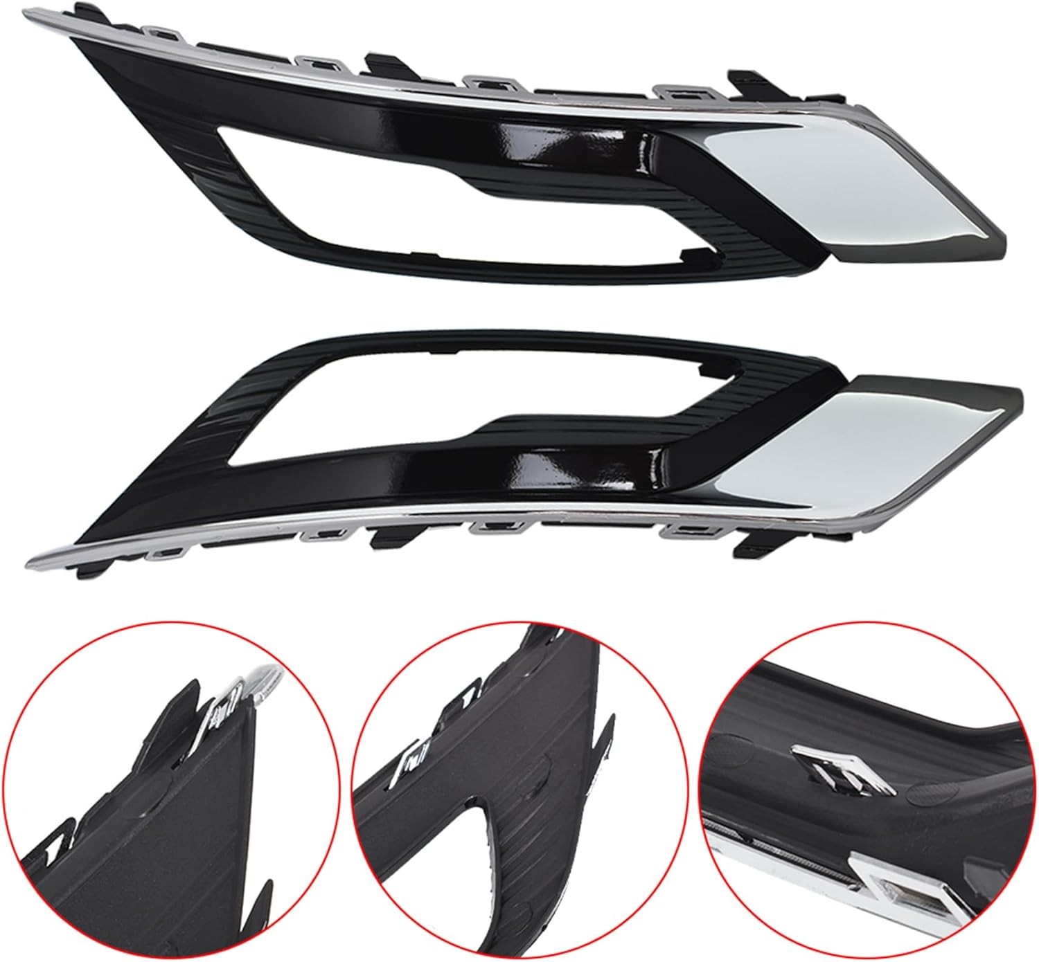 WFLNHB LH and RH Chrome Front Fog Light Lamp Grille Cover Bezel Replacement for Fusion 2017 2018 Fog Light Cover