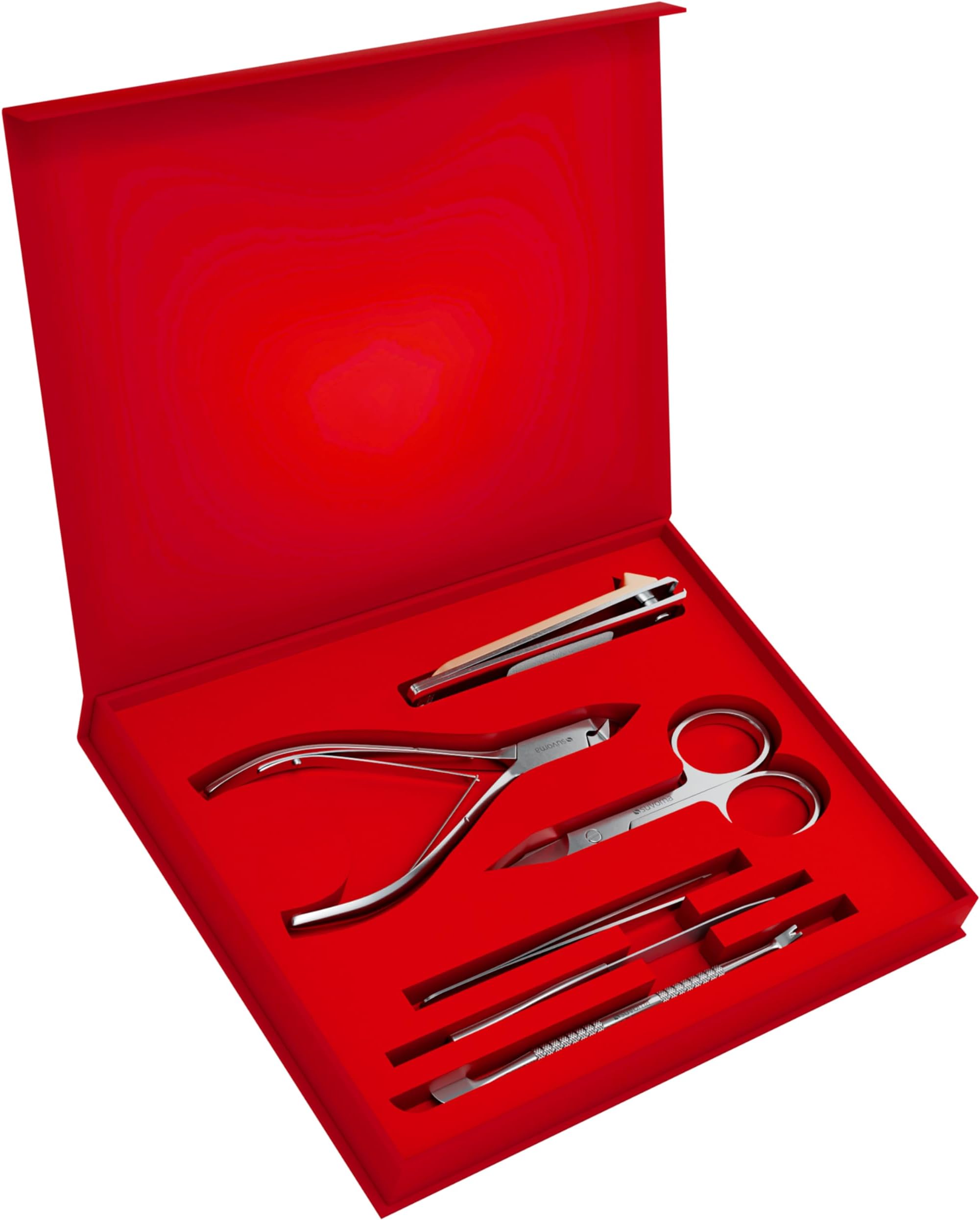 Manicure kit with Cuticle Nippers, Nail Clippers, Nail Scissors, Cuticle Pusher, Nail File & Tweezer - Made with Stainless Steel - Nail Care kit for women, men, seniors, adults. (Red, 6 Pcs)