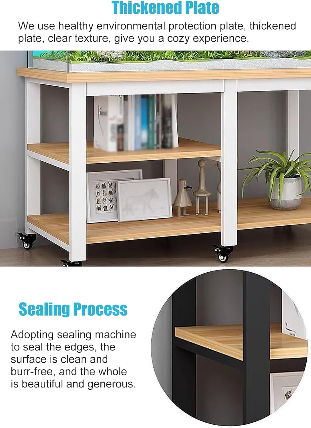 Metal & Wood Aquarium Rack System Rolling Breeder Tank Stands - Ideal for 20 30 10 Gallon Fish Tanks, 77cm Tall Terrarium Holder with Wheels