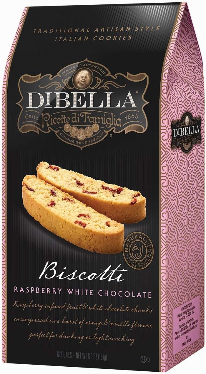 Dibella Biscotti Cookies – Authentic Italian Biscotti, Raspberry White Chocolate, 6-Count – Gourmet Cantuccini Biscotti – Rich Flavor – Crunchy Outside with Silky Middle – Classic Italian Biscotti