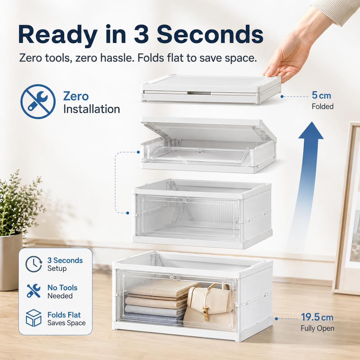 Clear Shoe Boxes Stackable, 3-Second Setup Foldable Shoe Storage Organizer, Heavy Duty Plastic Drop Front Shoe Bins for Closet Organizers and Storage, Fits US Size 13 Sneakers & Sweaters