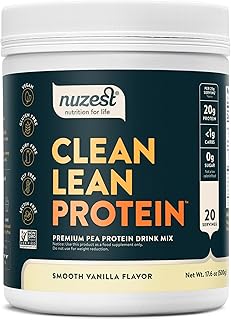 Nuzest - Pea Protein Powder - Clean Lean Protein, Premium Vegan Plant Based Protein Powder, Dairy Free, Gluten Free, GMO Free, Naturally Sweetened Protein Shake, Smooth Vanilla, 20 Servings, 1.1 lb