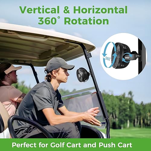 Miniatura 6 de 10L0L Ventilador magnético para carrito de golf recargable con soporte de trípode flexible, ventilador portátil con batería de 10000 mAh, cabezal