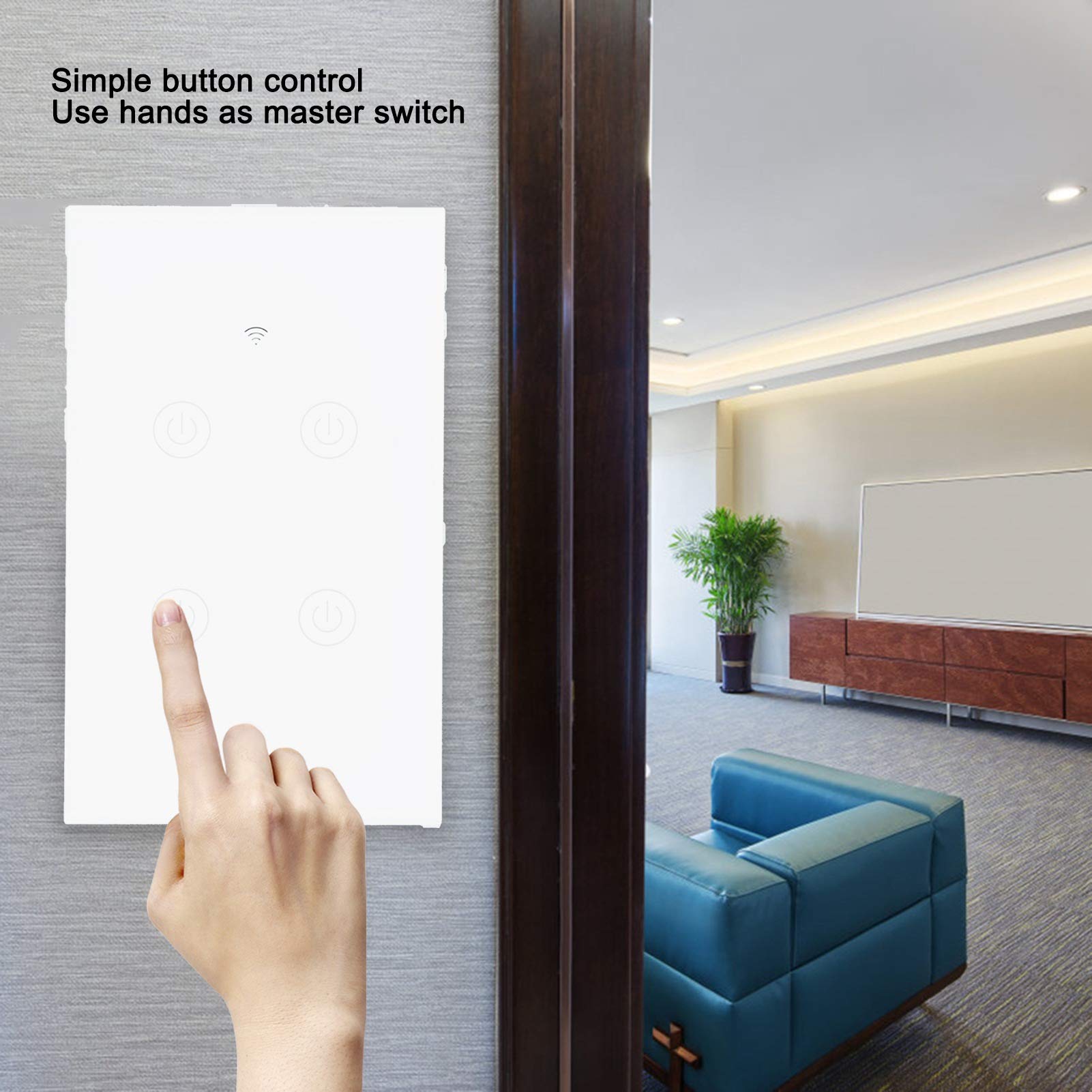 Interruptor táctil de pared WiFi inteligente de 4 canales compatible con Home Control de voz Alimentación de CA ABS y construcción de PC Gestión de iluminación y