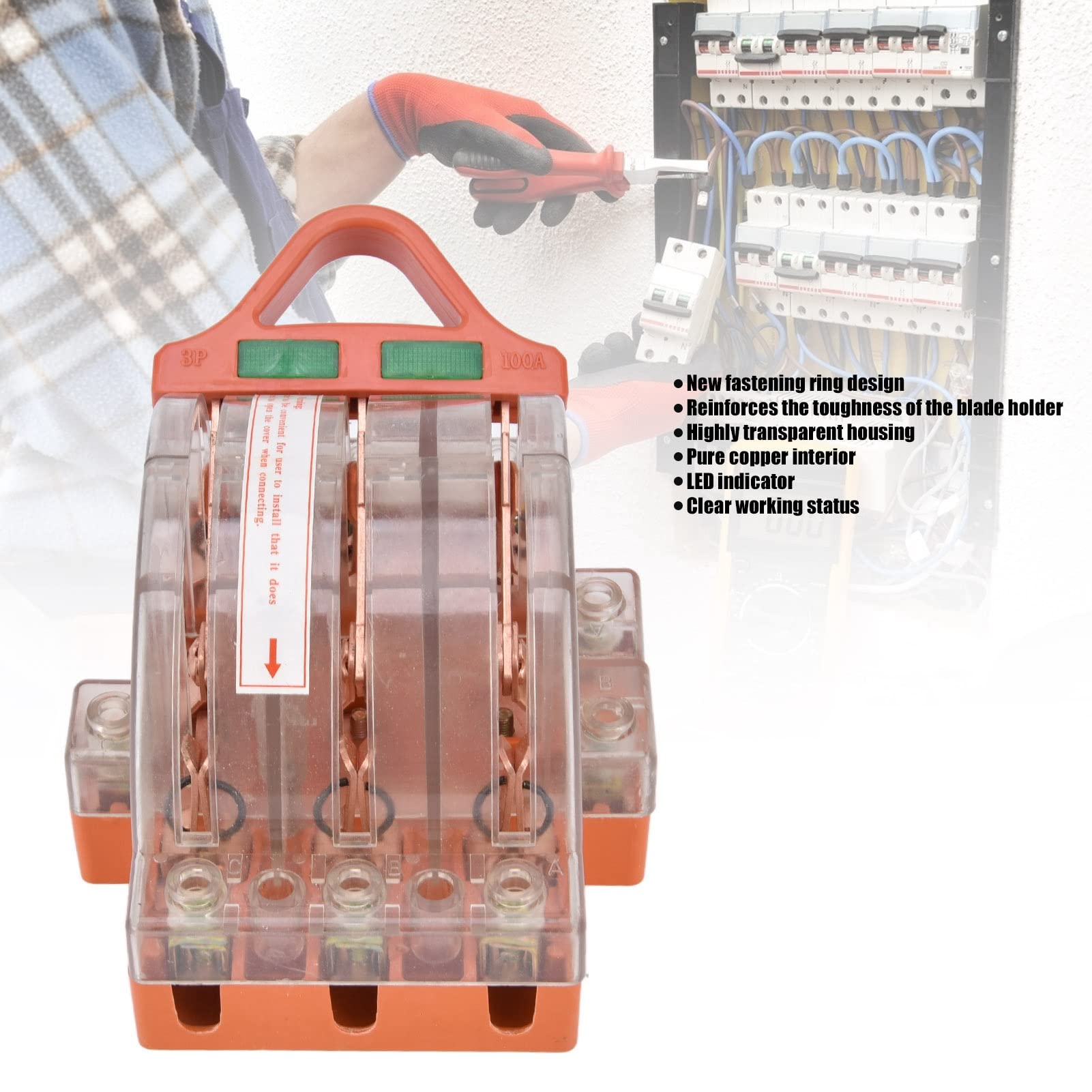 Disconnector Blade Switch, Full Copper, Transparent Housing, 3 Pin Double Switch for Power Switch, AC 380V
