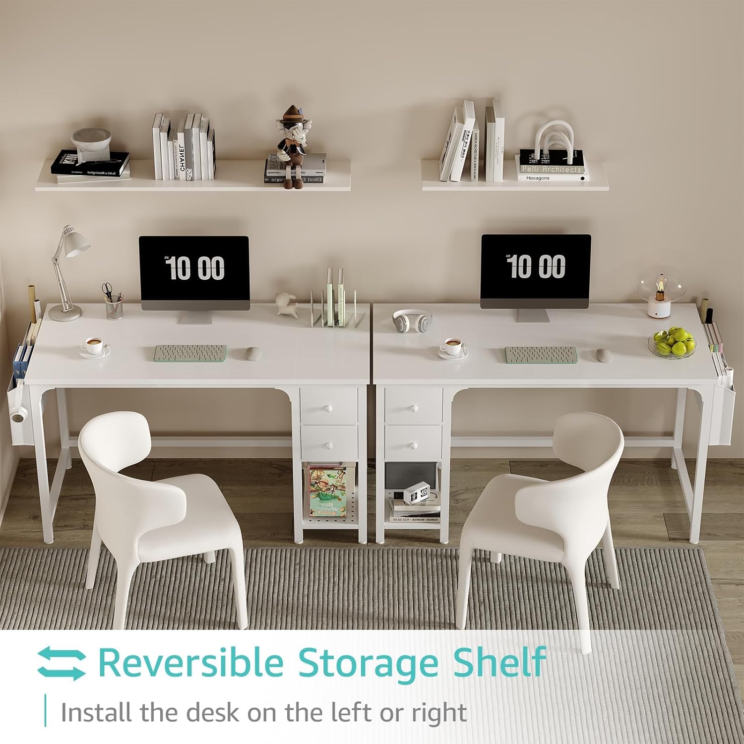 Lufeiya White Small Desk with Drawers - 40 Inch Computer Desk for Small Space Home Office, Modern Simple Study Writing Table PC Desks The Forest Stewardship Council - imagen 4