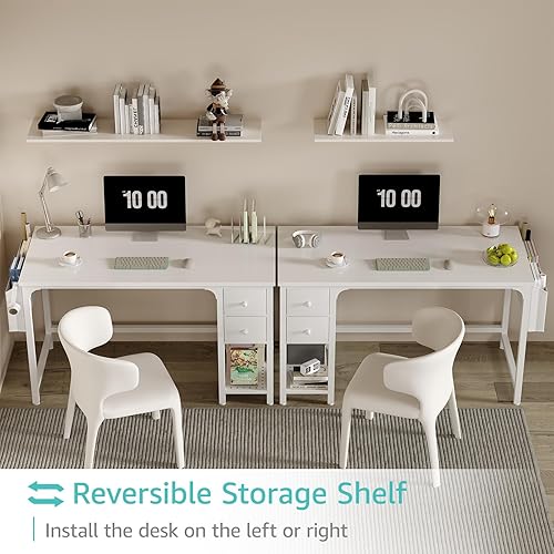 Miniatura 4 de Lufeiya Escritorio blanco para computadora con cajones, escritorio de PC de 47 pulgadas para espacio pequeño, dormitorio, oficina en casa,