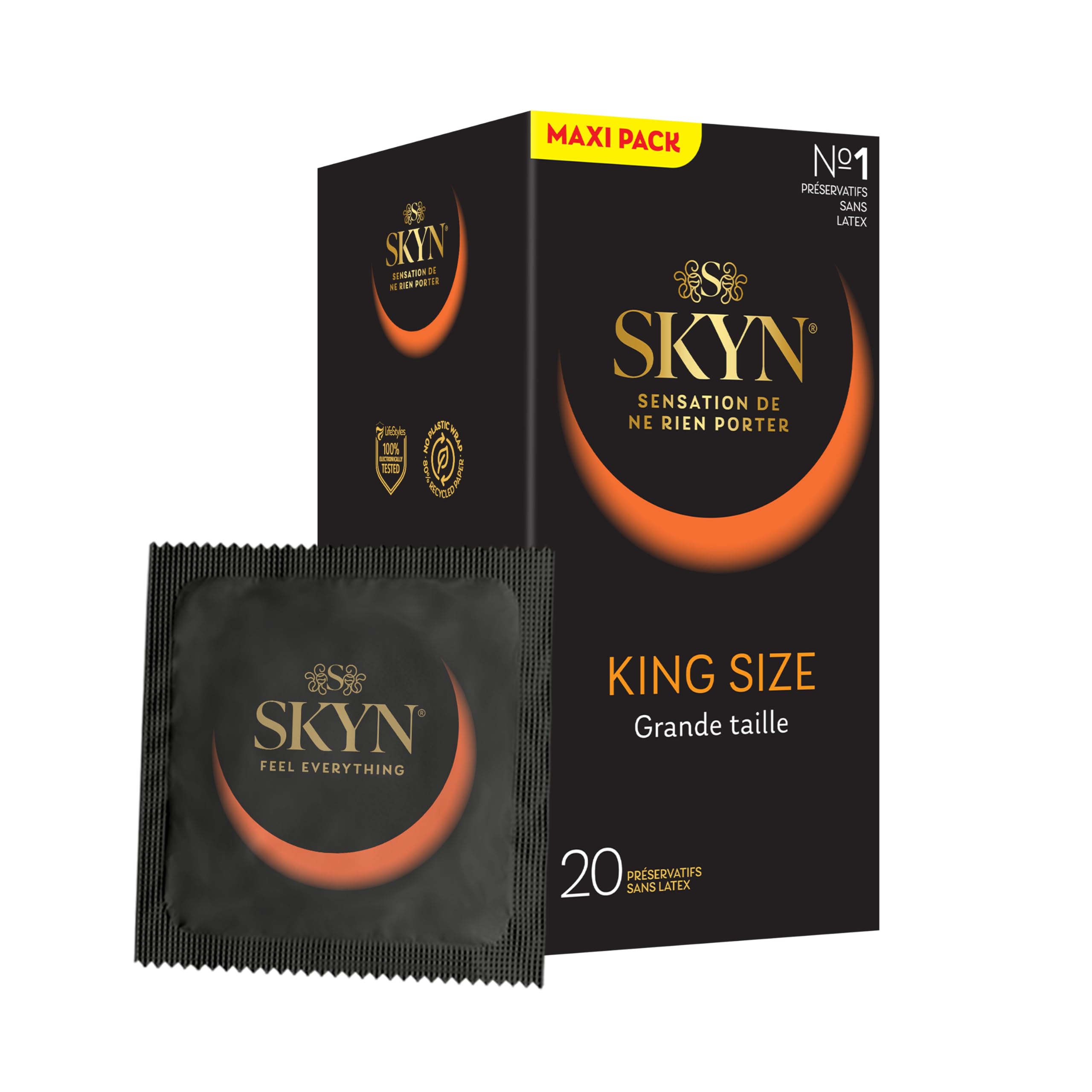 Préservatifs SKYN King Size Large - Lot De 20, Sans Latex, Extra Larges (56mm), En Polyisoprène