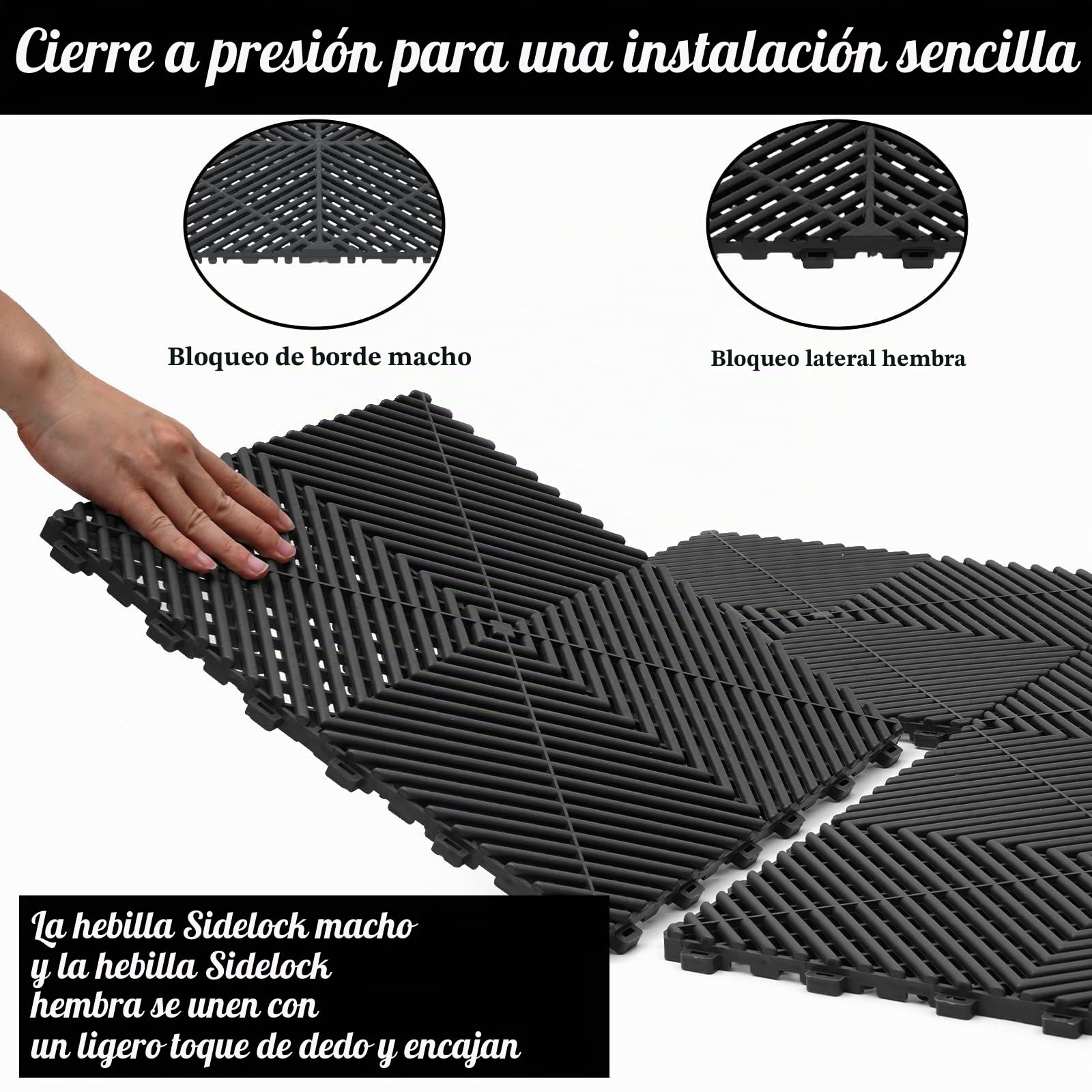 20 suelos de polipropileno para garaje, 40 x 40 cm, para garaje, 3200 kg (3,2 m²), color negro