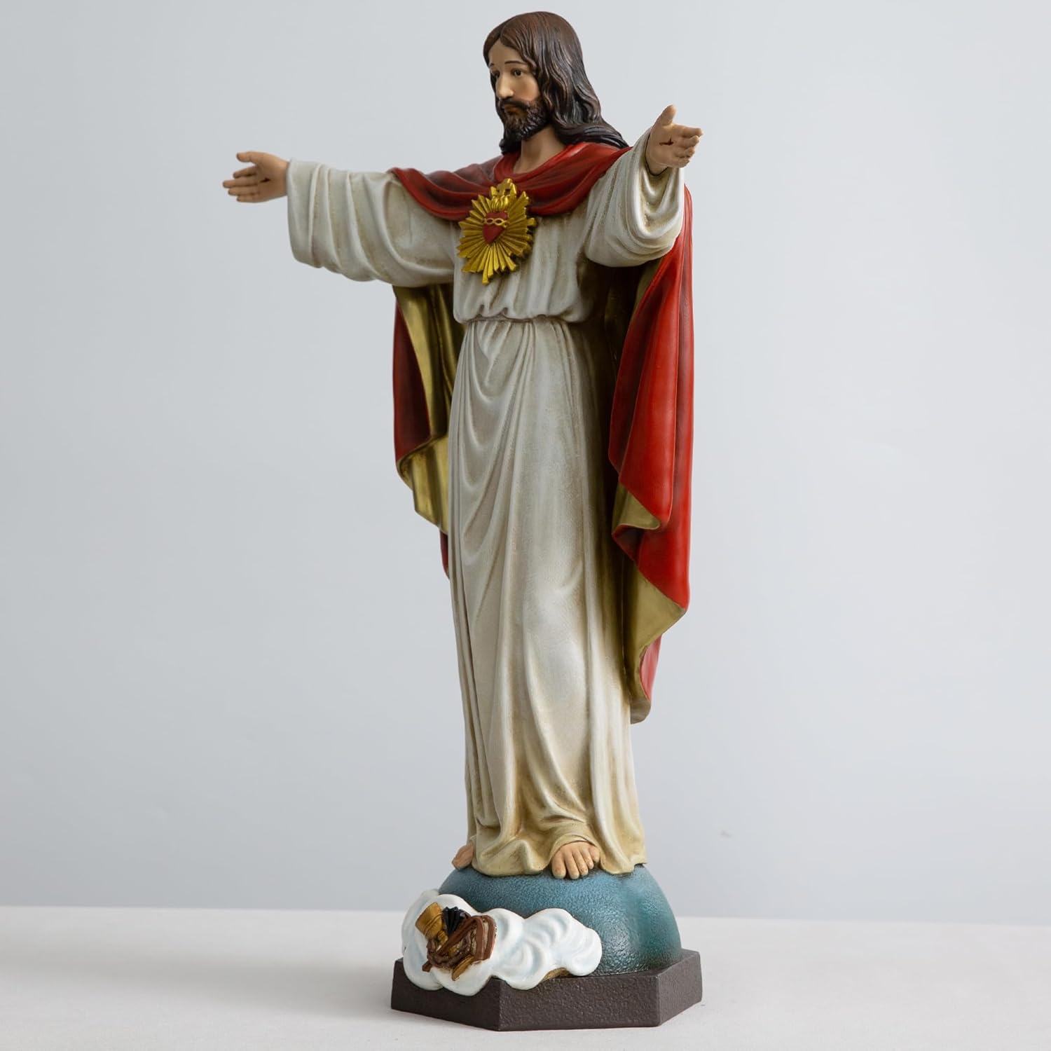 Jesus Christ Statue, 22.5 Inch Jesus Statue Outdoor Catholic Home Decor, Hand Painted Sacred Heart Religious Garden Sculpture for Yard Patio Lawn Hallway Decor