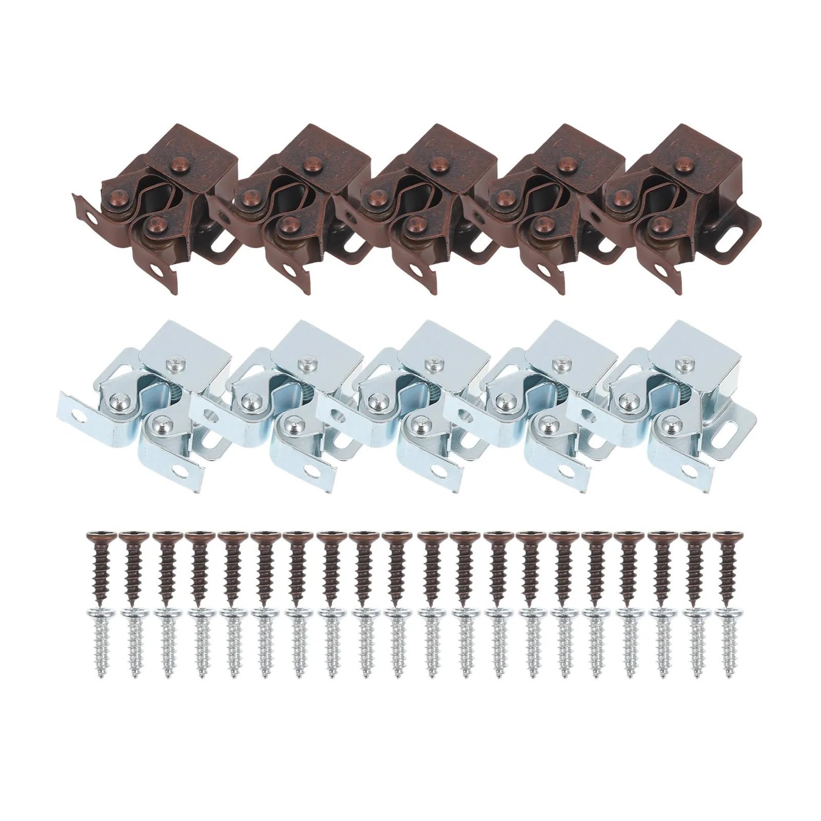 10Sets Double Roller Catch Metal Cabinet Door Latches Heavy Duty Spring Lock for Kitchen Closet Closures Hardware for Furniture