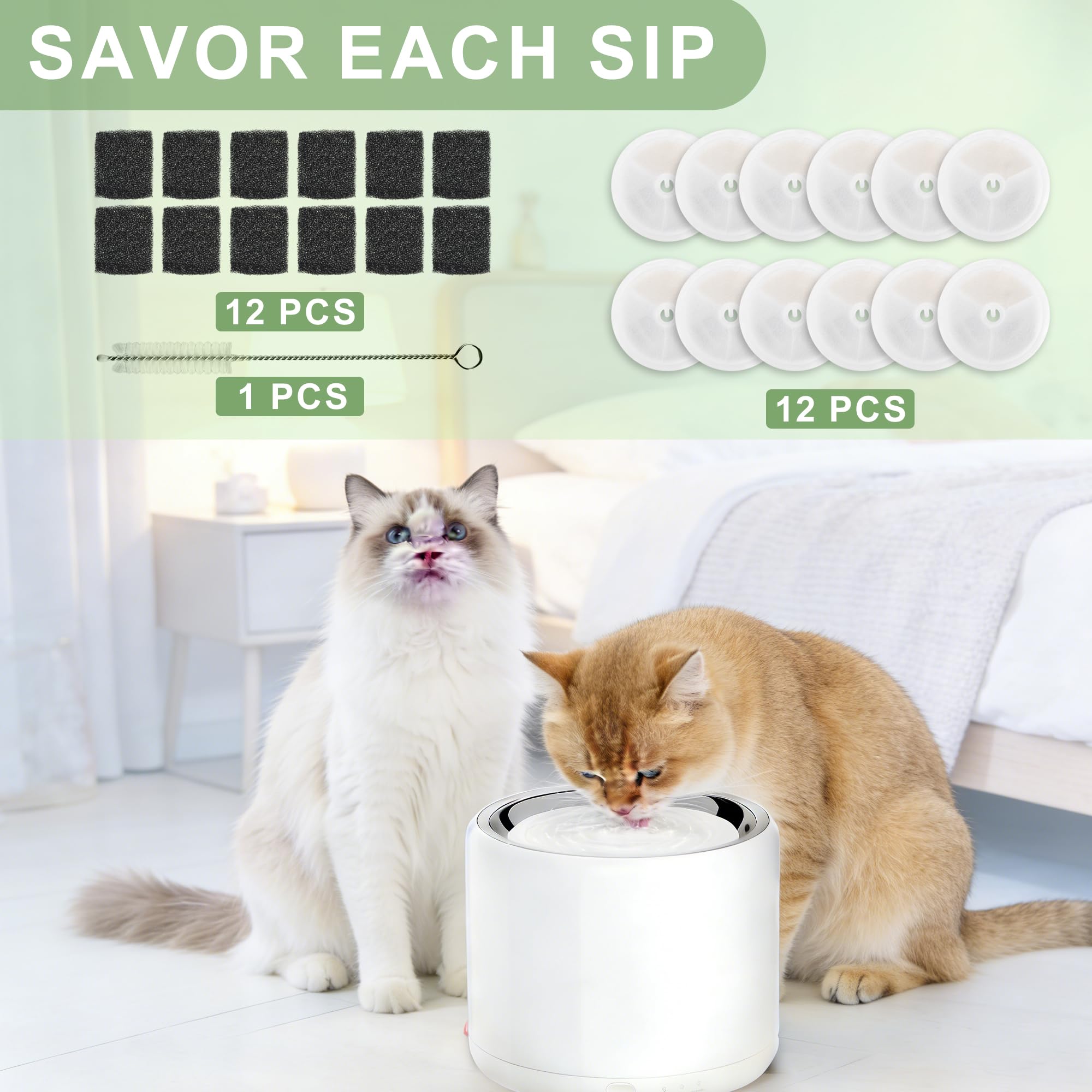 Confezione da 24 Filtri Fontanella per Gatti, 12 Filtri a Carbone Attivo e 12 Filtri in Schiuma, Compatibili pour Eversweet Solo 2/SE/3 Pro/2S/3, Pratici Filtro Fontanella Per Gatti