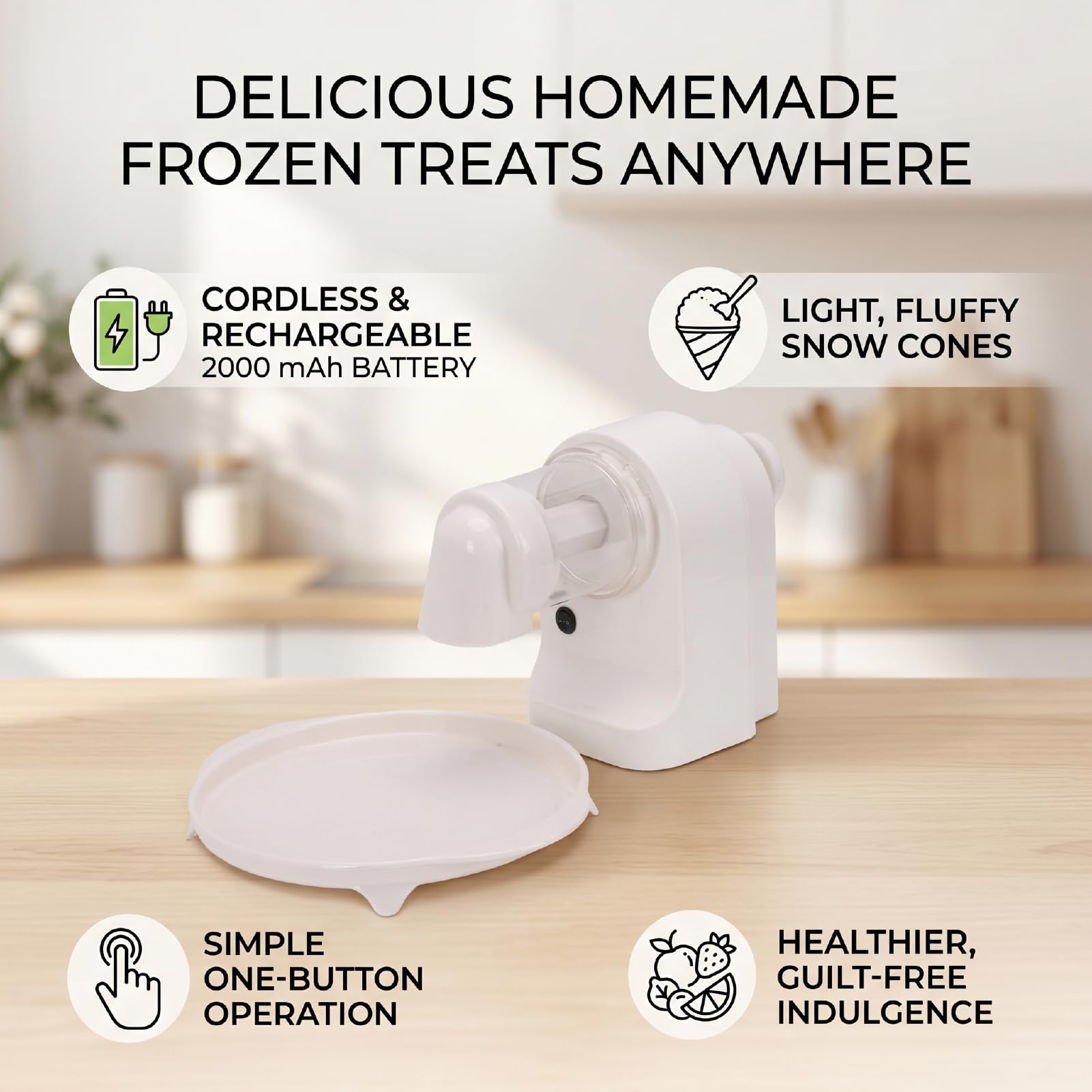 Máquina de Hielo Raspada Eléctrica, Trituradora de Hielo Portátil Inalámbrica, Recargable por USB con Batería y Molde de 2000 MAh, Ideal para Conos de Nieve Caseros, Granizados y Golosinas