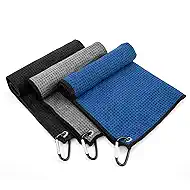3 Pack Golf Towels Rag with Carabiner Clip for Golf Bags Men Women,Microfiber Waffle Pattern Golf Club Cleaning Towel(16X16 inch)(S)