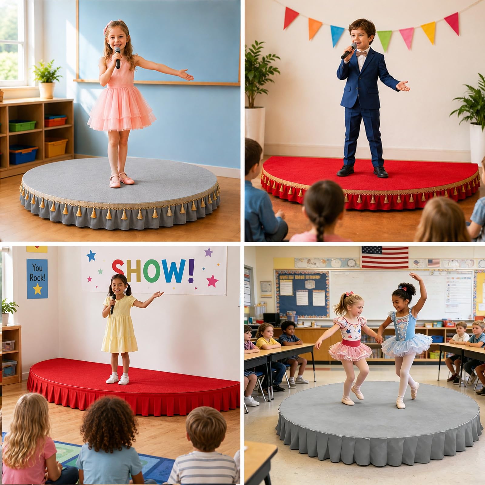 Piattaforma portatile per palcoscenico domestico, piattaforma da palco per bambini per spettacoli per bambini, tappetino da palcoscenico incluso, alta capacità di peso, ideale per ospitare parlare e