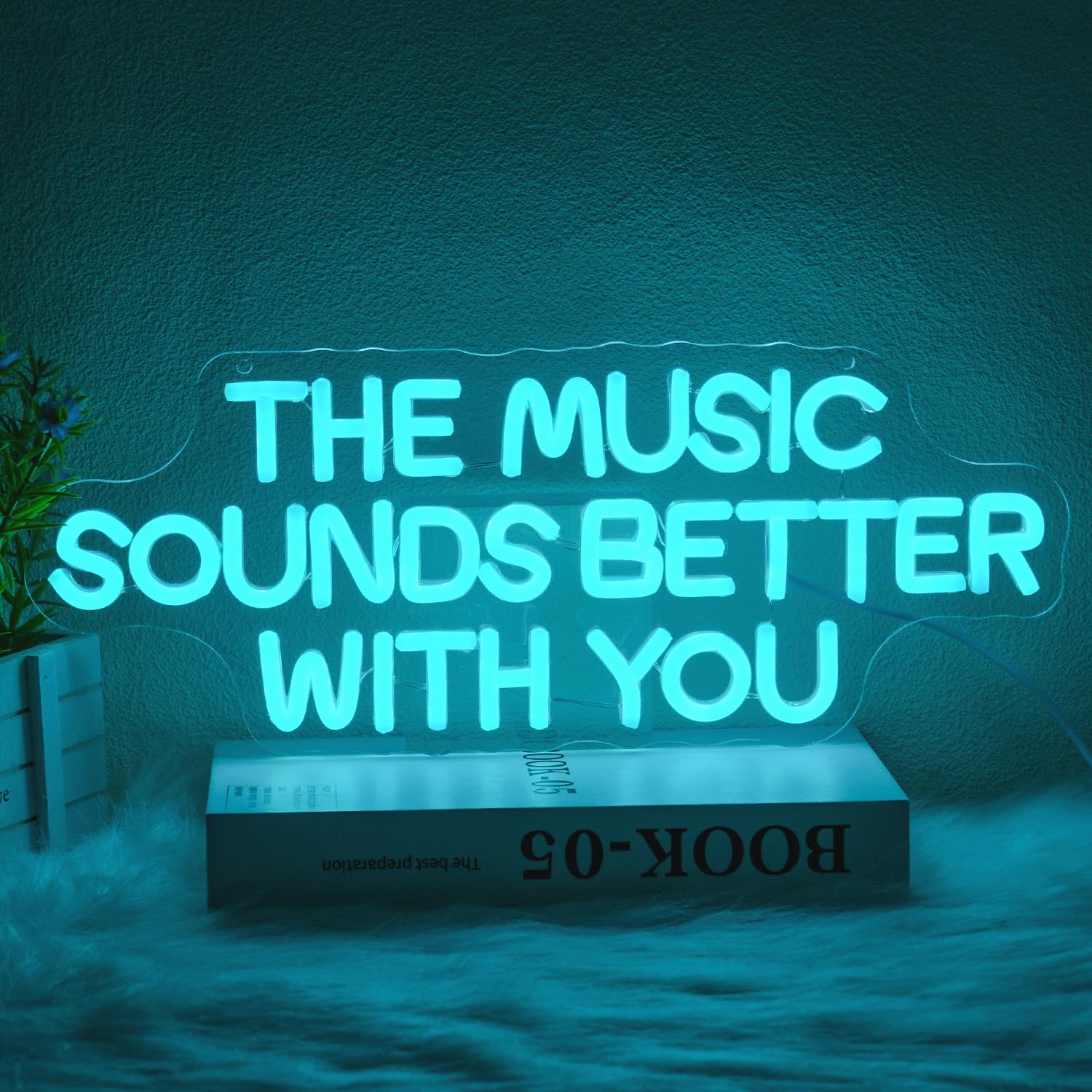 "The Music Sounds Better With You" Insegna al neon musicale per decorazione da parete Lettera LED Neon Sign Blue Led Neon Light per camera da letto Studio Record Shop Decorazione