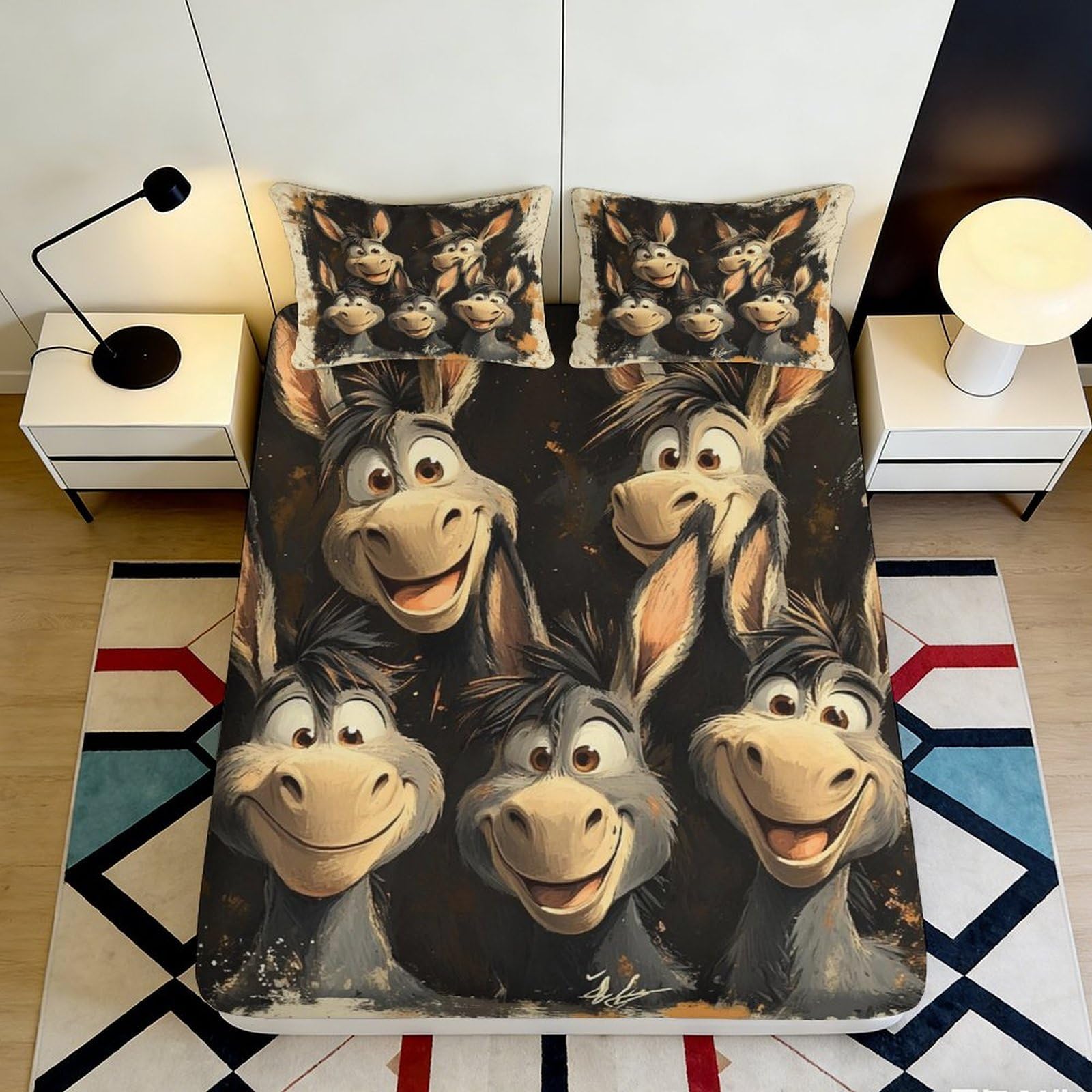 Pnayamiorkfel Style-9 3D Printed Cartoon Donkey Fitted Sheet Microfiber Soft Bed Cover For Bedroom Guest Room Decor Anti-Slip Easy Care 90X200x25cm