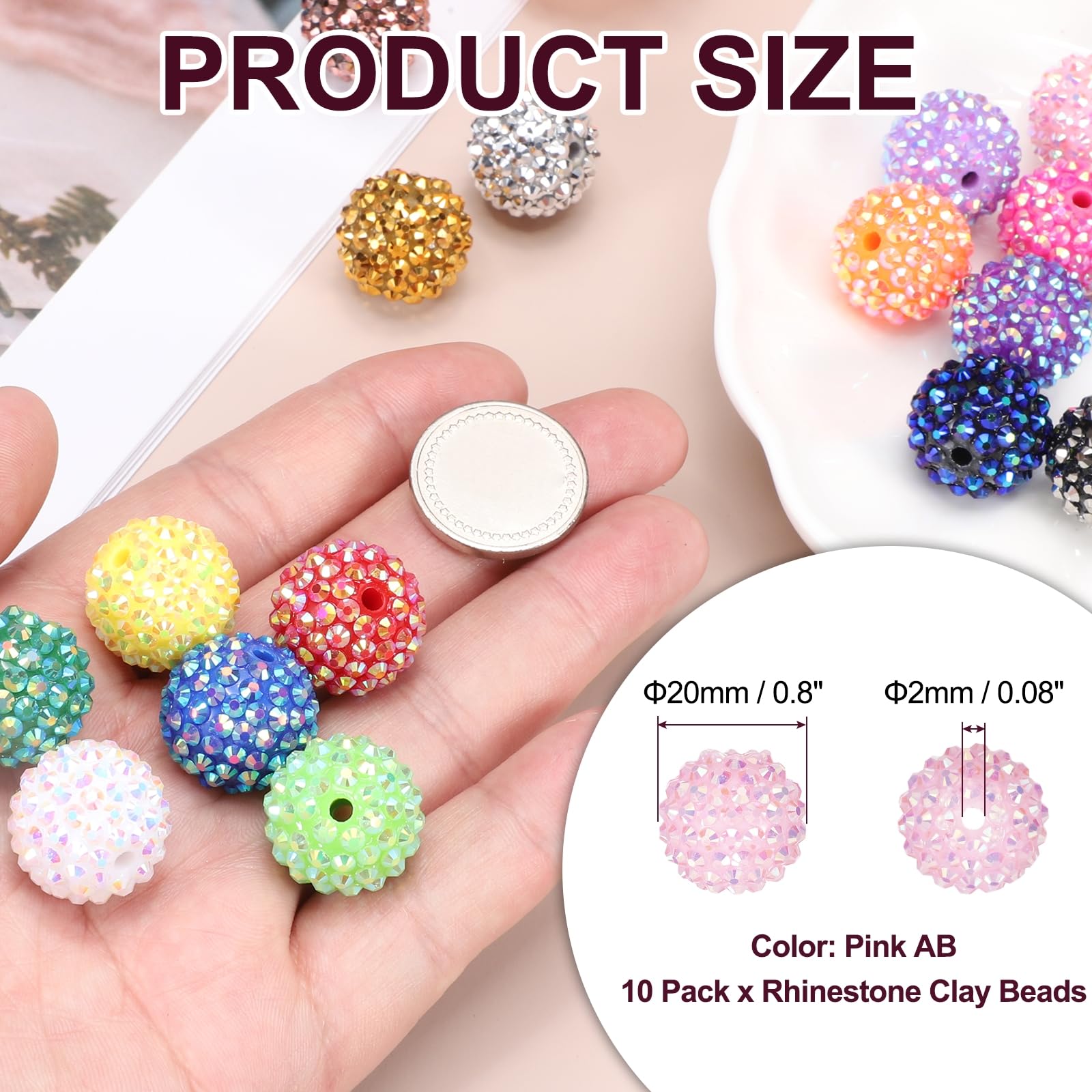 PATIKIL 20mm Resin Rhinestone Beads for Beadable Pen 10 Pack Ball Disco Sparkly Chunk Round Bubblegum Beads for Beadable Keychain Jewelry Making DIY Craft - Image 2