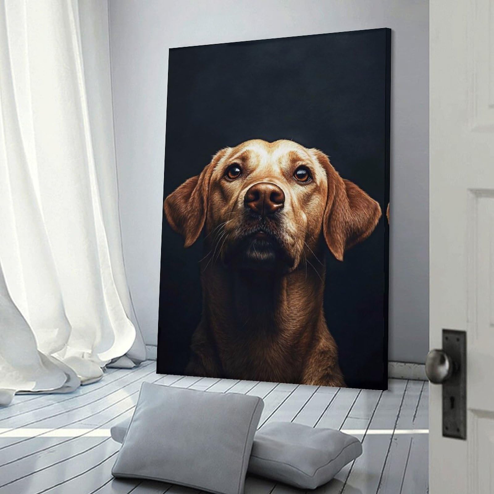 Junmoney Decorative Wall Artwork Golden Labrador Portrait on Dark Background, 24x36inch(60x90cm), for Lounge, Bedroom Or Personal Spaces, Gift Idea for Housewarming And Birthdays