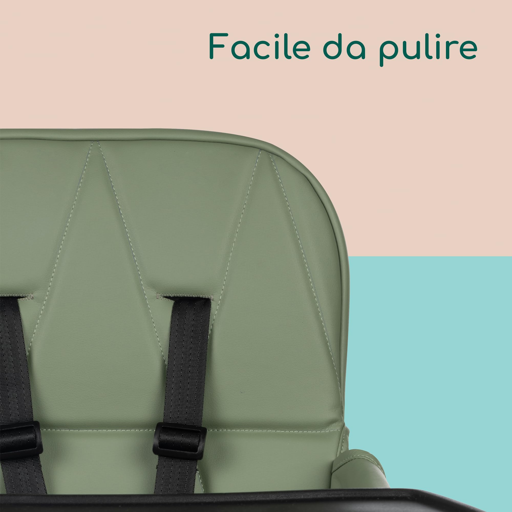 Bebeconfort Lily Seggiolone pappa bimbo, 6 mesi-3 anni, 9-15 kg, Seggiolone Pappa Pieghevole Viaggio, Seggiolone leggero (4 kg), Facile da pulire, Seduta Imbottita, Mineral Green