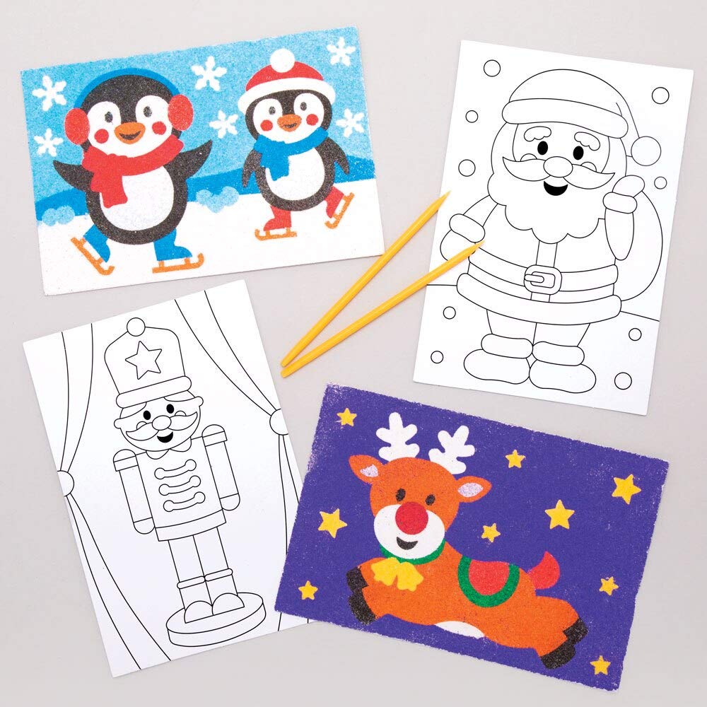 Baker Ross AT149 Christmas Sand Pictures-Pack of 8, Kids Arts Festive Crafting, Assorted