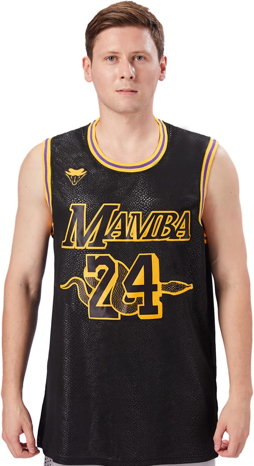 IHUTTO Mens Basketball Jersey #24 : Embroidery Shirts Fahion Shirt Basketball Jerseys for Fans Black