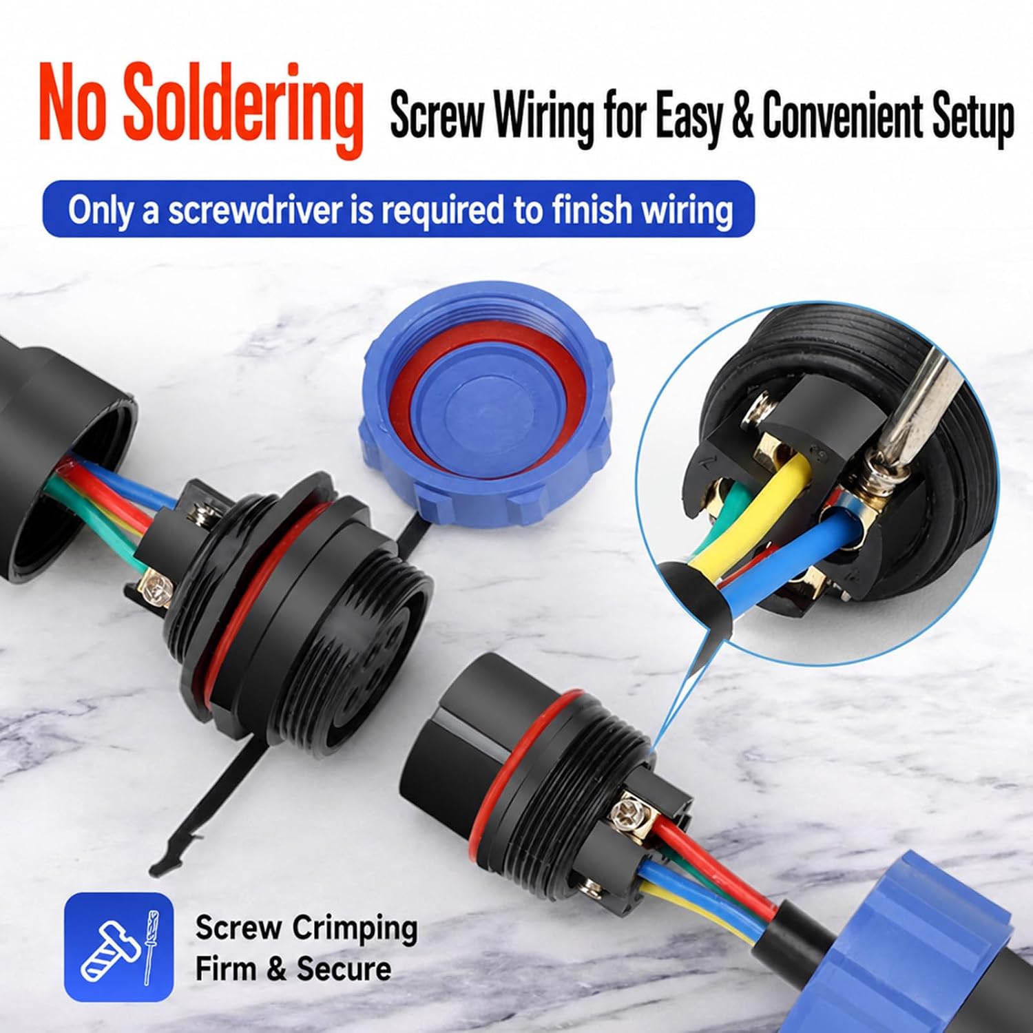 2Pair Screw Lock Waterproof Connector IP68 Circular 4 Pin Connector PBT Plastic Shell Quick Plug Aviation Connector SP21 Male Plug and Female Plug (4 Pin)
