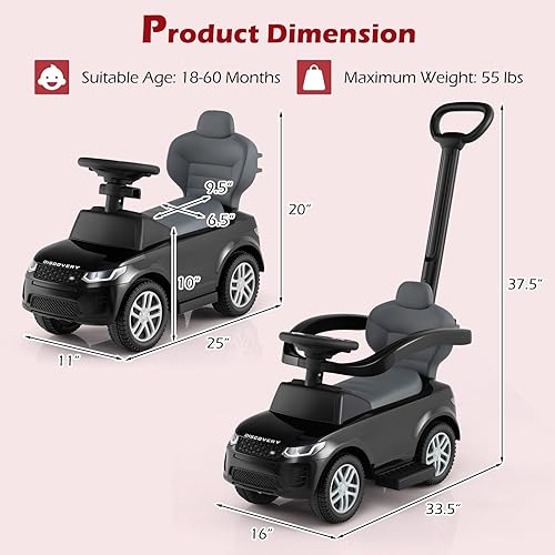 Miniatura 5 de INFANS - Automóvil de empuje con licencia Landrover para niños pequeños, 3 en 1 con mango de empuje, bocina, música, almacenamiento debajo, juguetes