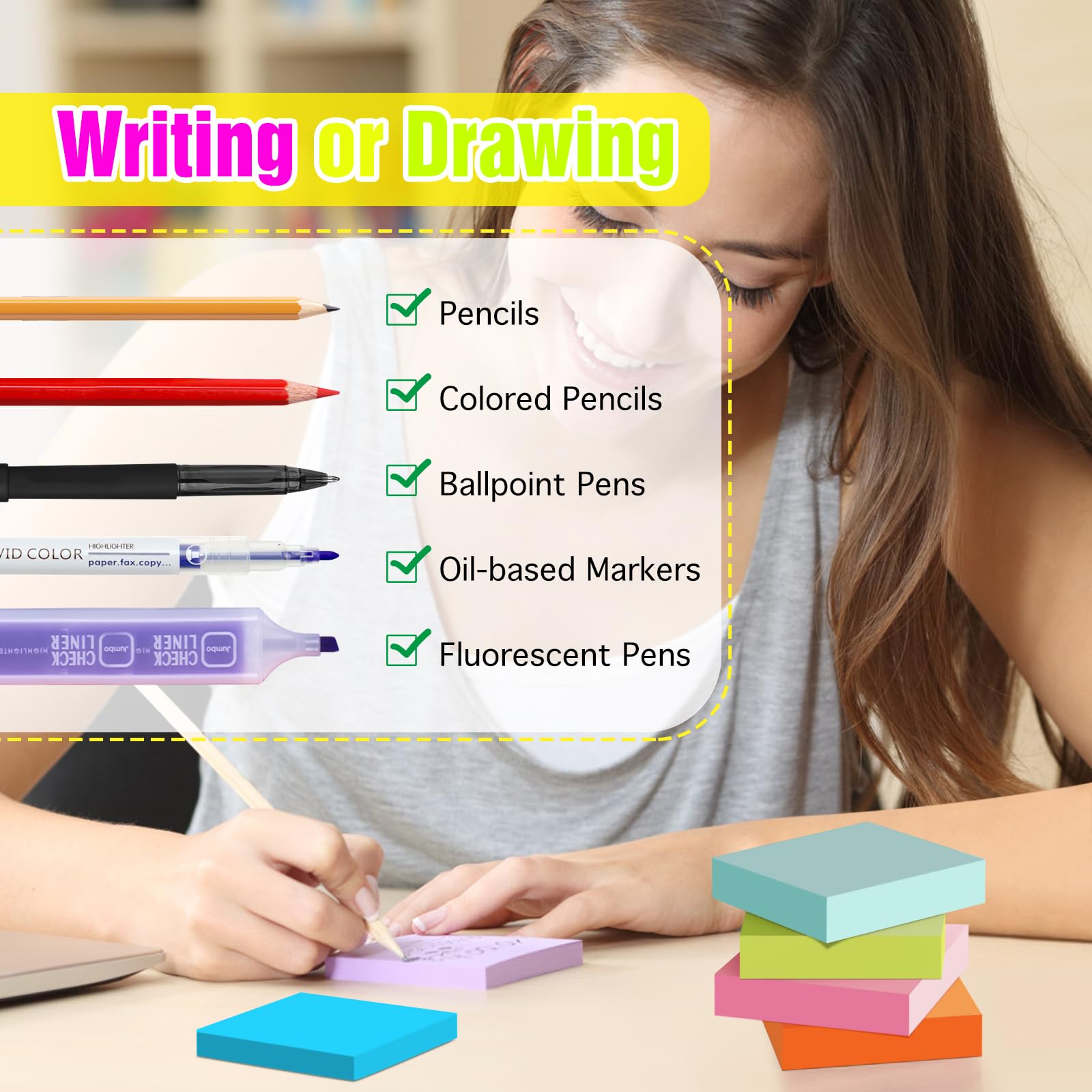 Sticky Notes Super Adhésives 800 Feuilles 8 Couleurs 76 mm x 76 mm