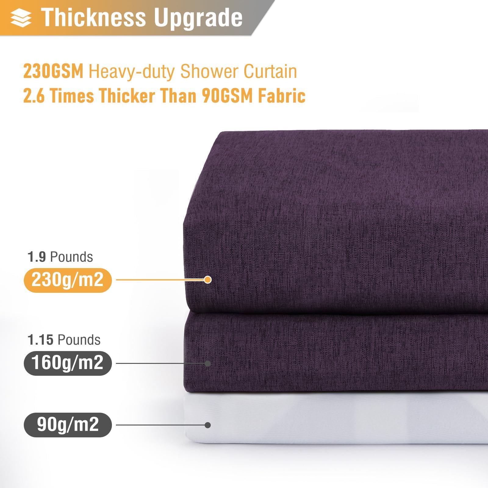 BTTN Purple Shower Curtain, Modern Linen Look Textured Fabric, Waterproof Polyester for Wet Rooms Weighted Hem - Image 3