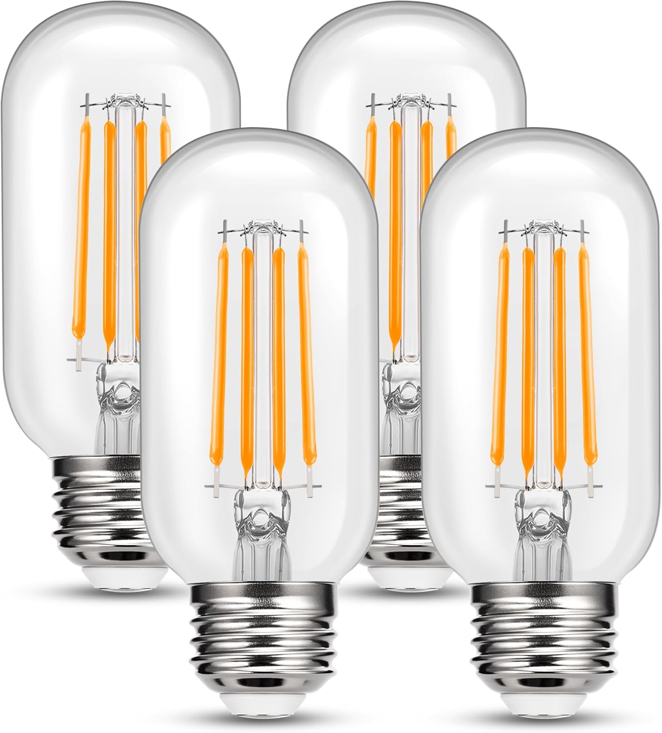4 Pack LED Edison Bulbs, 4W Edison Light Bulbs 40W Equivalent, Vintage E26 LED Bulb T45 2700K Soft Warm White Clear Glass, 460LM Tubular Antique LED Filament Lights Bulb for Home, Non-Dimmable