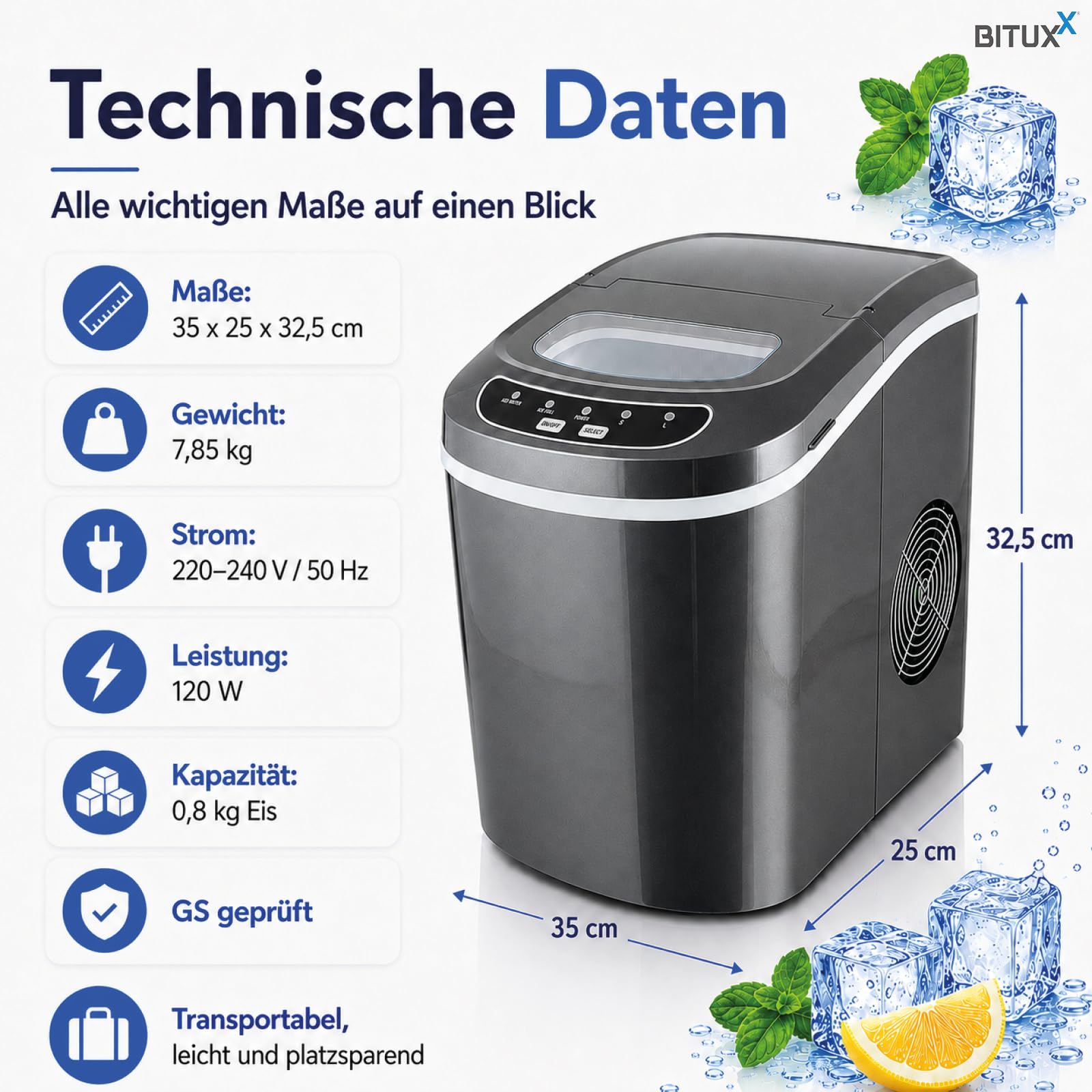 Eiswürfelmaschine Eiswürfelbereiter Eiswürfel Ice Maker EIS Maschine Icemaker (Dunkelgrau)
