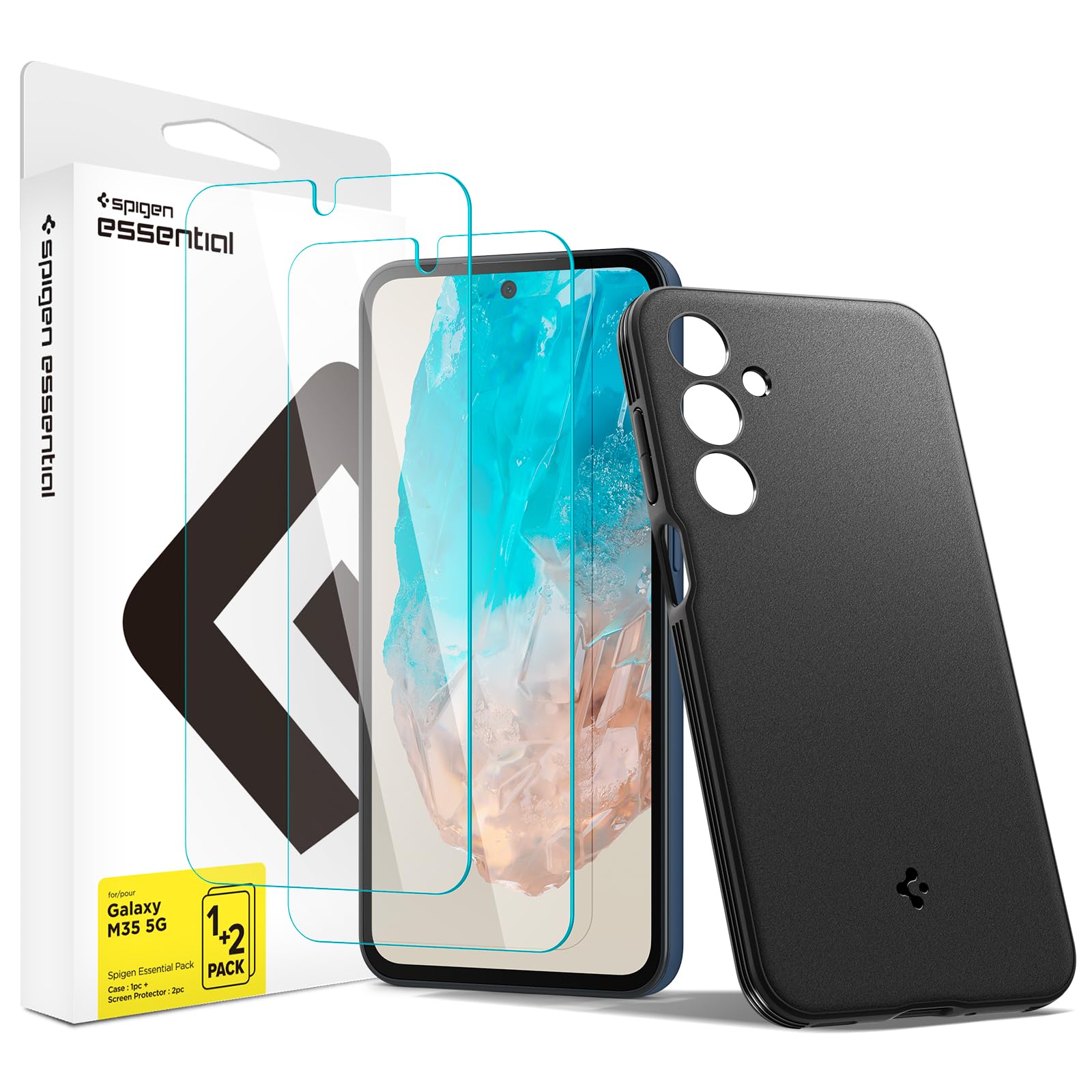 Spigen Essential Pack Back Cover with Screen Guard for Samsung Galaxy M35 [1 Sand Blast + 2 Screen Protector]-image-1