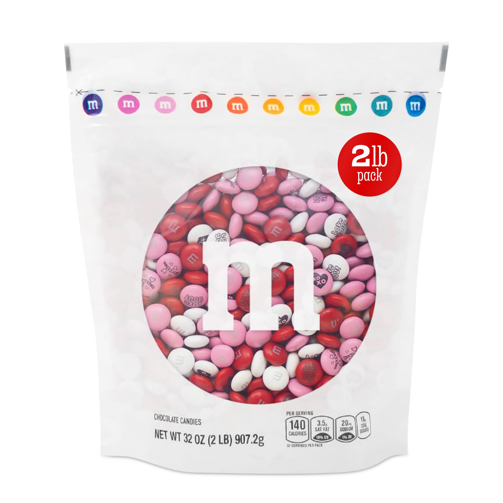 - M&M’S Valentine's Day Chocolate Gift Bag, 2lb Red Pink White M&M'S with Messages, Bulk Valentine's Candy for Galentine’s Gifts, Party Favors, Candy Buffets, Classroom Treats, and Office Celebrations