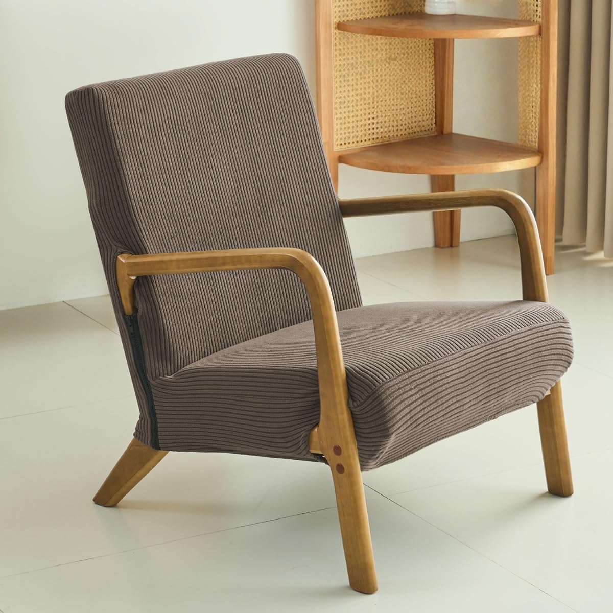 Highdi Armchair Cover Accent Chair Cover, Stretch Striped Jacquard Retro Lounge Arm Chair Slipcovers Non-slip with Zipper for Bedroom Living Room Office Reception (Brown)